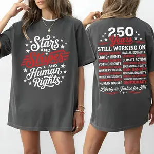 Stars and Stripes And Human Rights Graphic Tee, 250 Years America Still Working On Social Justice