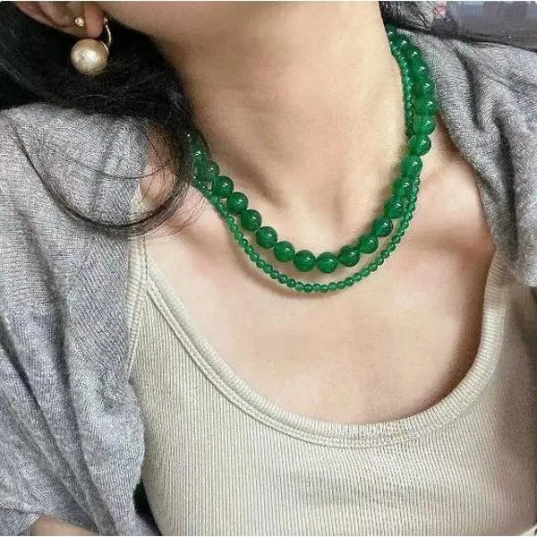 Women's Genuine Natural Green Agate Chalcedony Donut Pendant Choker Necklace - Adult Female Healing Crystal Energy Jewelry, Elegant All-Seasons Gift