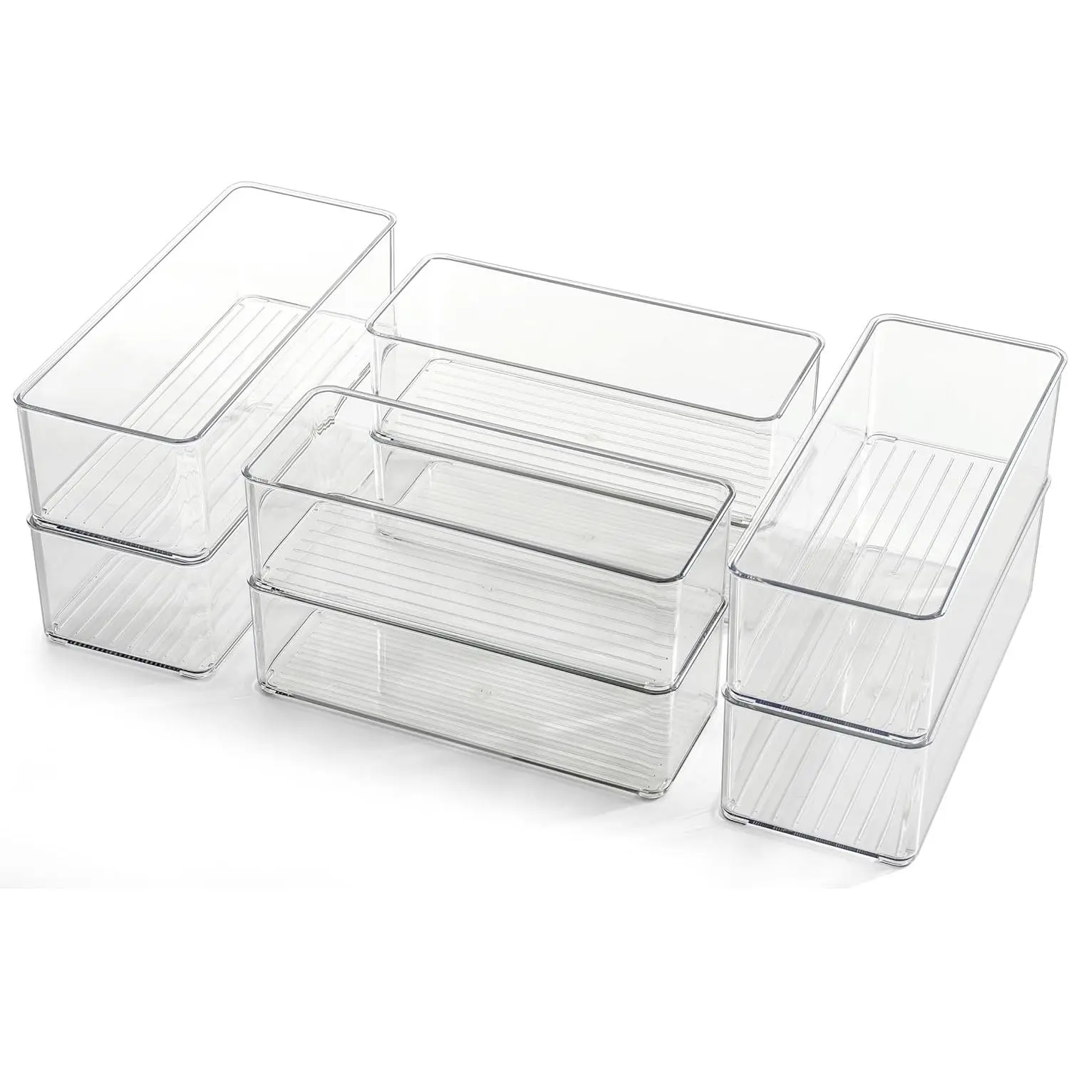 8 Pack Clear Plastic Drawer Organizers Set, Stackable Deep Drawer Organizer for Makeup  and Desk, 2 Sizes Tall Bathroom Drawer Organizer