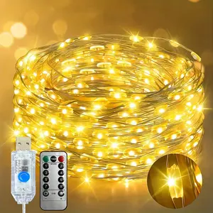 USB Fairy Lights Twinkle Light String, Silver Wire Lights with Remote Control and 8 Modes, Starry DIY Party Wedding Christmas Holiday Decorations, Birthday Party Atmosphere String Lights.