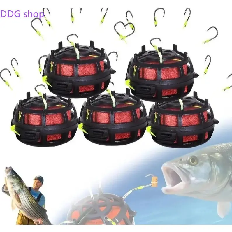 6 Hook Anti-Snag Fishing Rig with Bait Cage, Heavy-Duty Carp Feeder Rig, Wear-Resistant Anti-Tangle Design,fishing bait lures girl High Capture Rate Carp Fishing Accessories, Professional Pre-Tied Feeder Rig for Big Carp Freshwater Angling