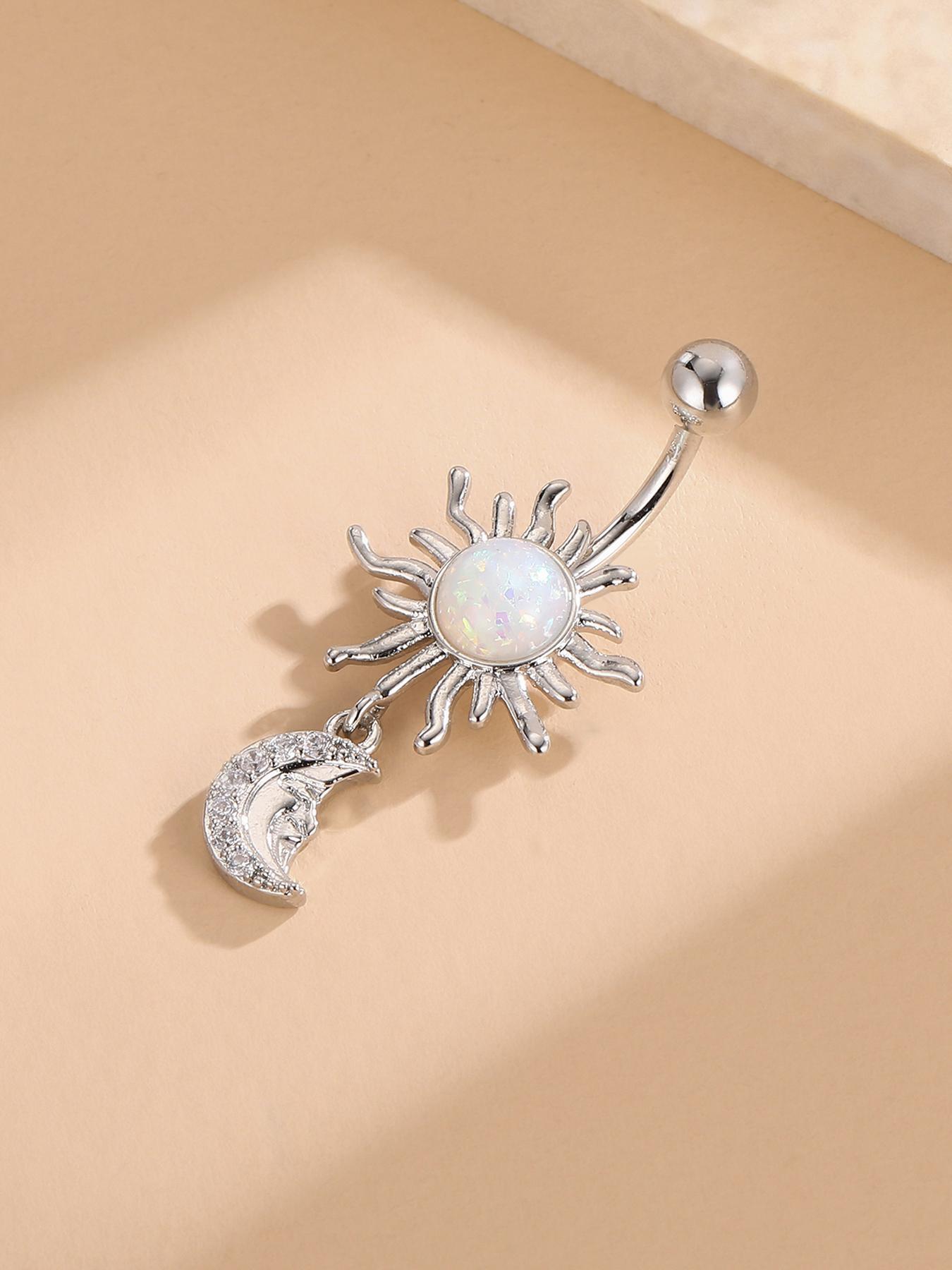 Fashion Sunflower & Moon Design Belly Button Ring, Stainless Steel Navel Piercing Body Jewelry for Women & Girls,  Body Jewelry for Party, Daily Clothing Decor