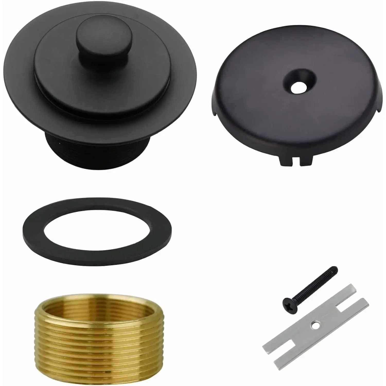 WELSAN Matte Black Universal Tub Drain and Overflow Kit, Lift & Turn Bathtub Drain Assembly with Single Hole Faceplate, Fine/Coarse Thread Conversion Trim Kit, Fits 1-3/8" & 1-1/2" Tub Drains