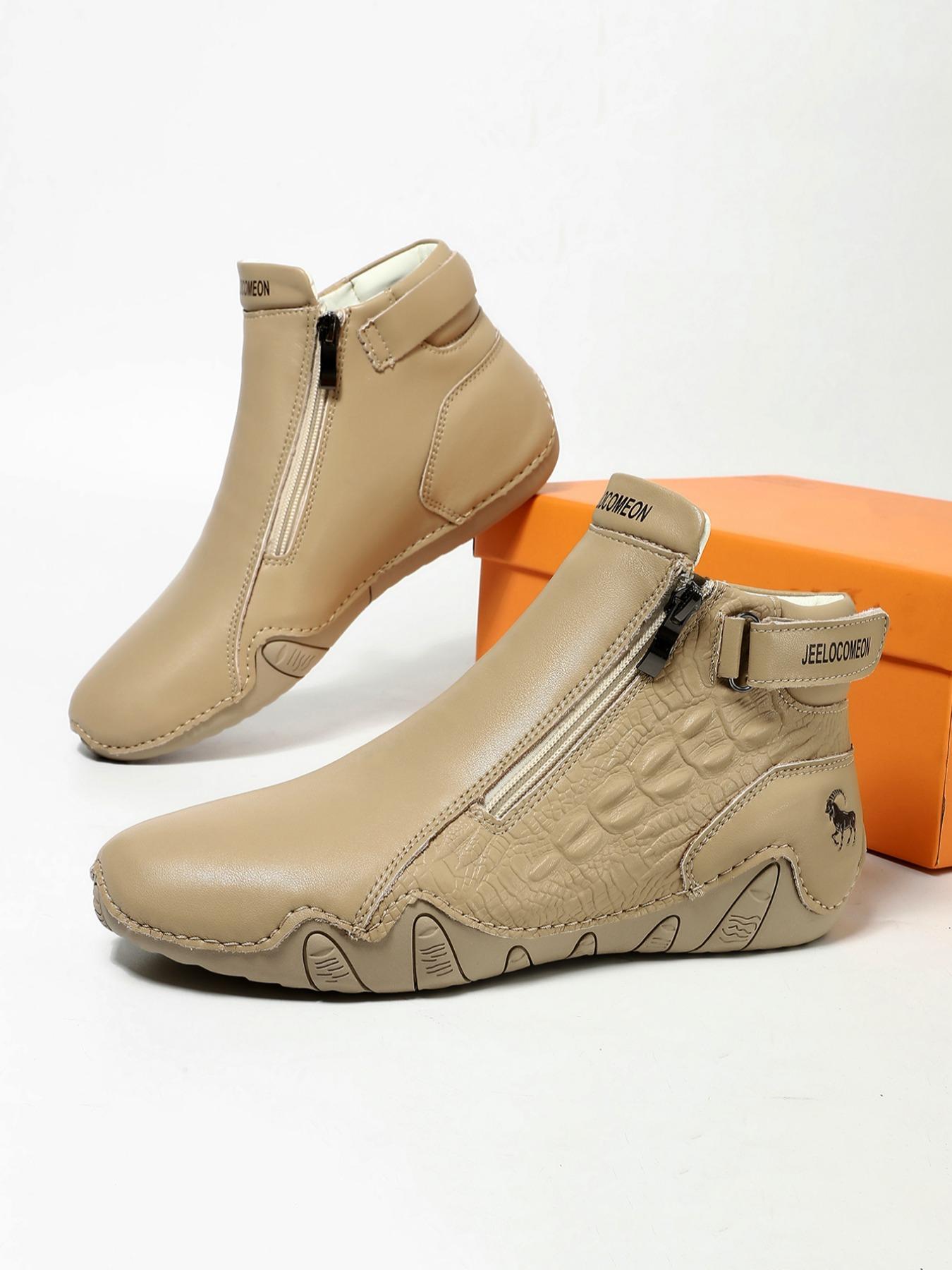 Men's Fashion Ankle Boots, Fashionable Boots, Animal Print, Side Zipper Design, Casual Comfortable Outdoor Shoes, All Season Wear, Trendy and Versatile