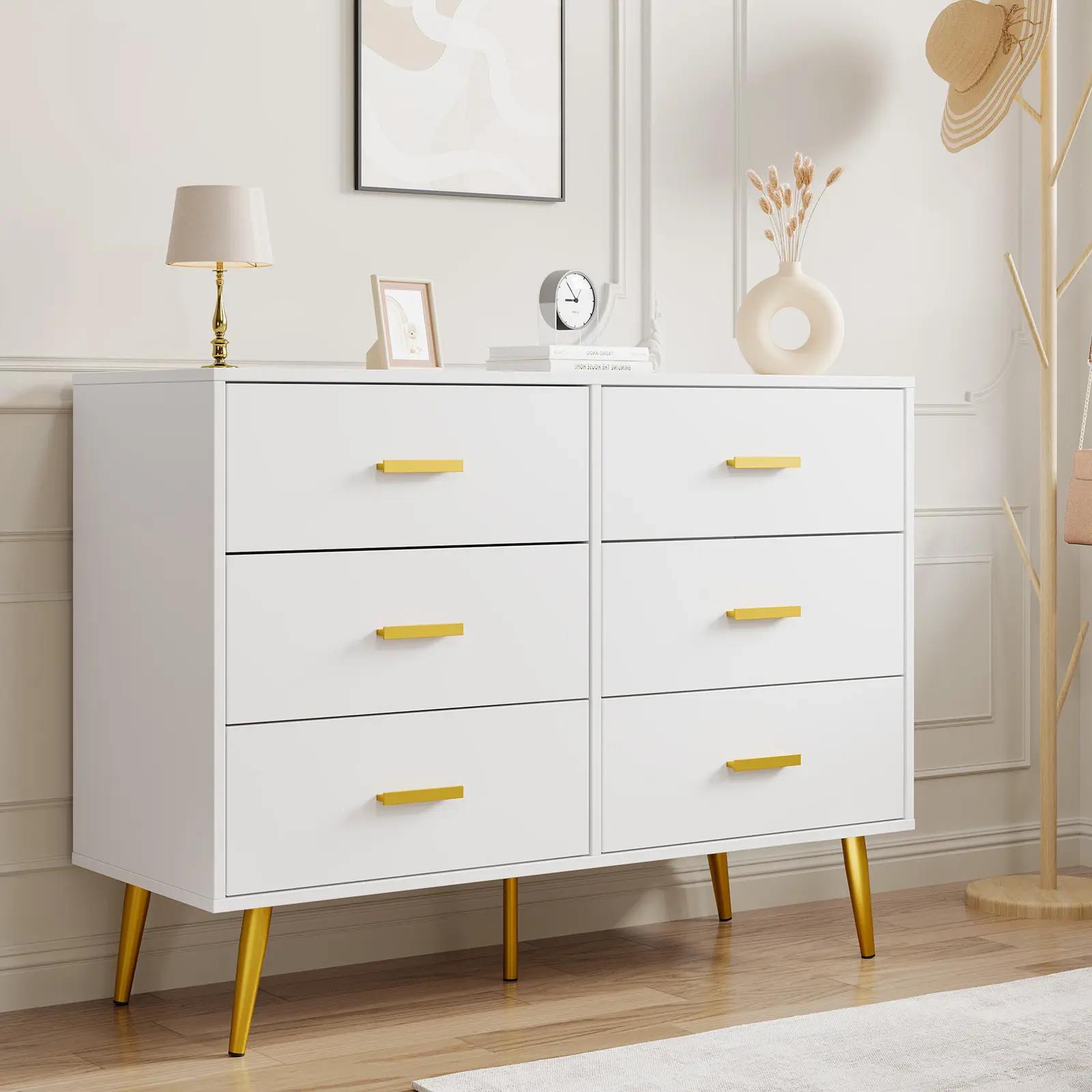 Console Table with 6-Drawer,Tall Dresser for Bedroom, Tall Chest of Drawers Tower, Storage Dresser Organizer Units for Closet Living Room Hallway Entryway, Space Saving,15.7"d x 41.7"w x 33.5"h