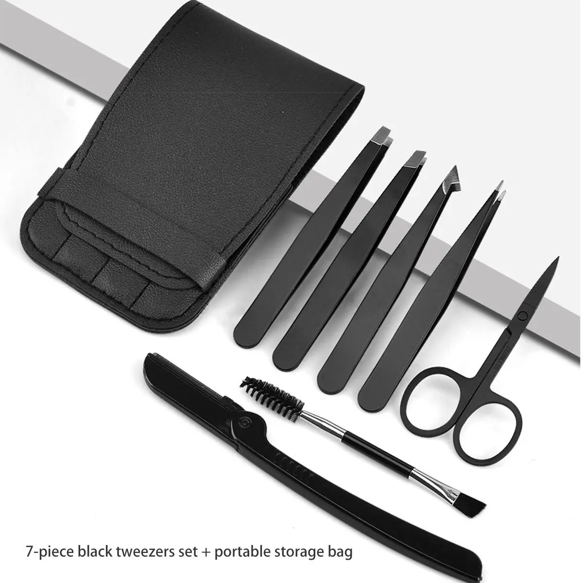 Professional Tweezers Set with Storage Bag, 7 Counts/set Included Tweezer Black Multifunctional Eyebrow Hair Removal Tool, Facial Makeup Tool for Women & Men, Makeup Tools Set, Cosmetic, Makeup Accessories