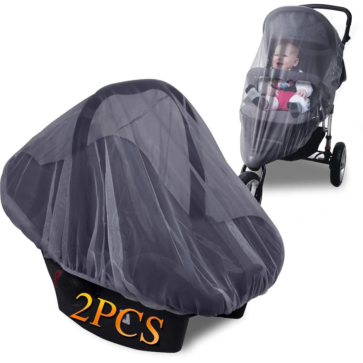 2-Pack Portable Mesh Mosquito Net for Infant Strollers & Car Seats - Grey Sun Shade, Bug Protection, Prop 65 Safe Baby Accessory, Sun Shade Protection,sohochic