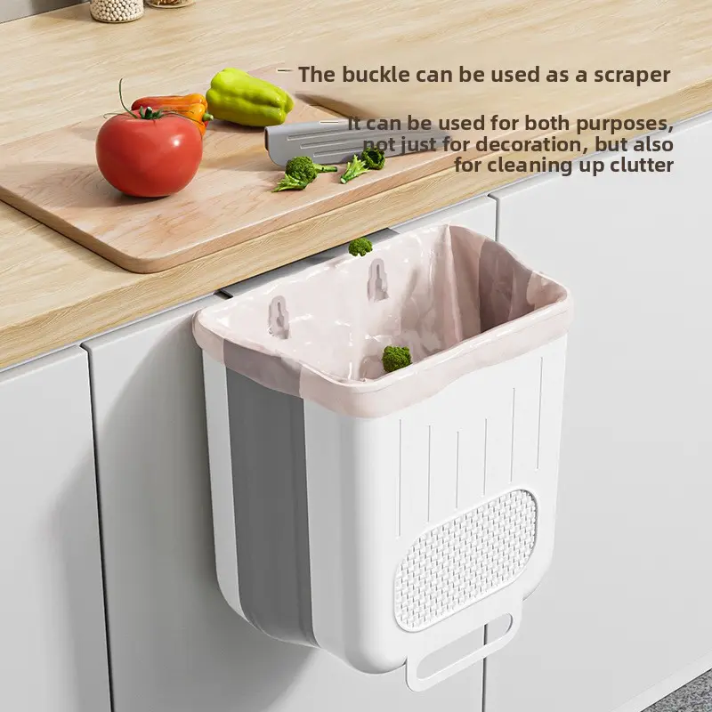 Kitchen Foldable 3-Mode Trash Bin - Wall-Mounted Home Storage Bin with Scraper, No-Drill Direct-Hanging Design for Kitchen Organization