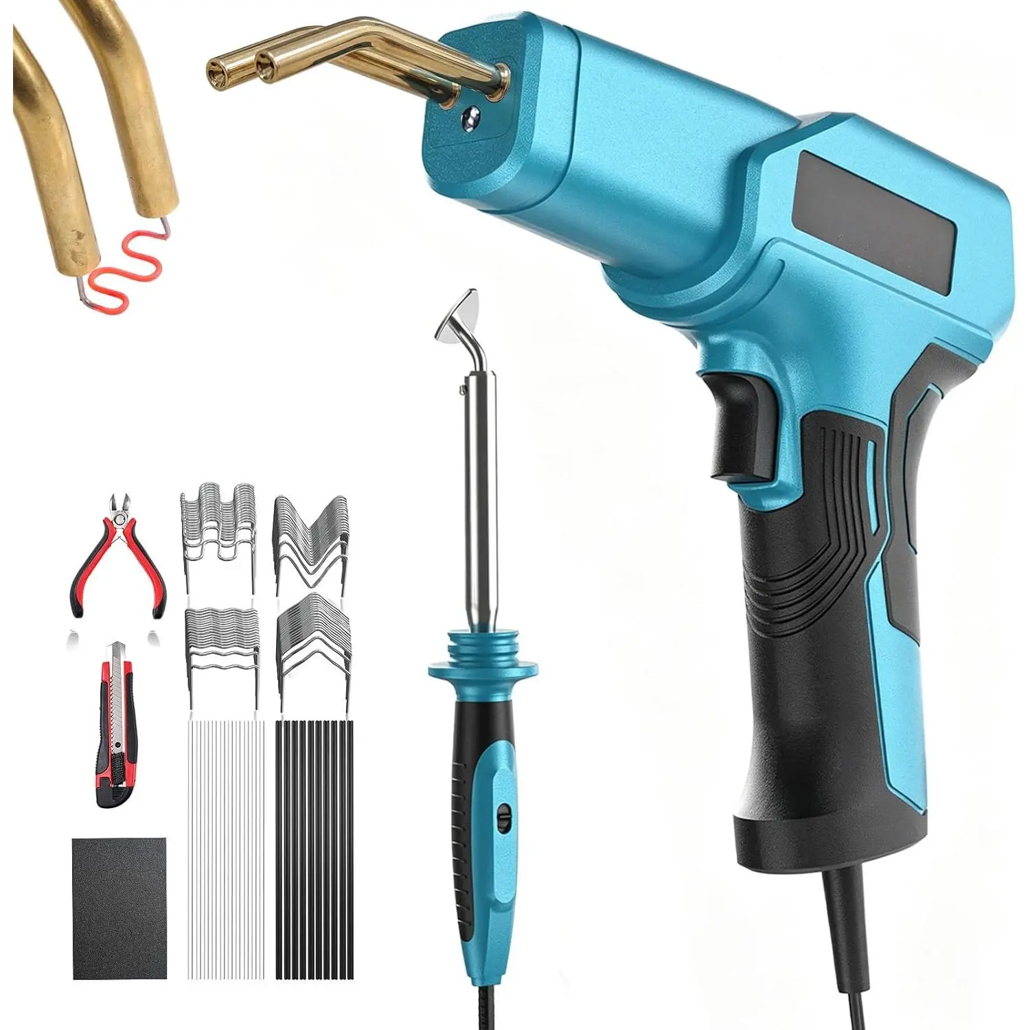 150W Plastic Welder Welding Kit, 2 in 1 Hot Stapler Plastic Repair Kit with 60W Soldering Iron, Staples, 20PCS Plastic Rods & Pliers for Car Bumper Crack, Kayak, Dashboard, Plastic Toys Repair