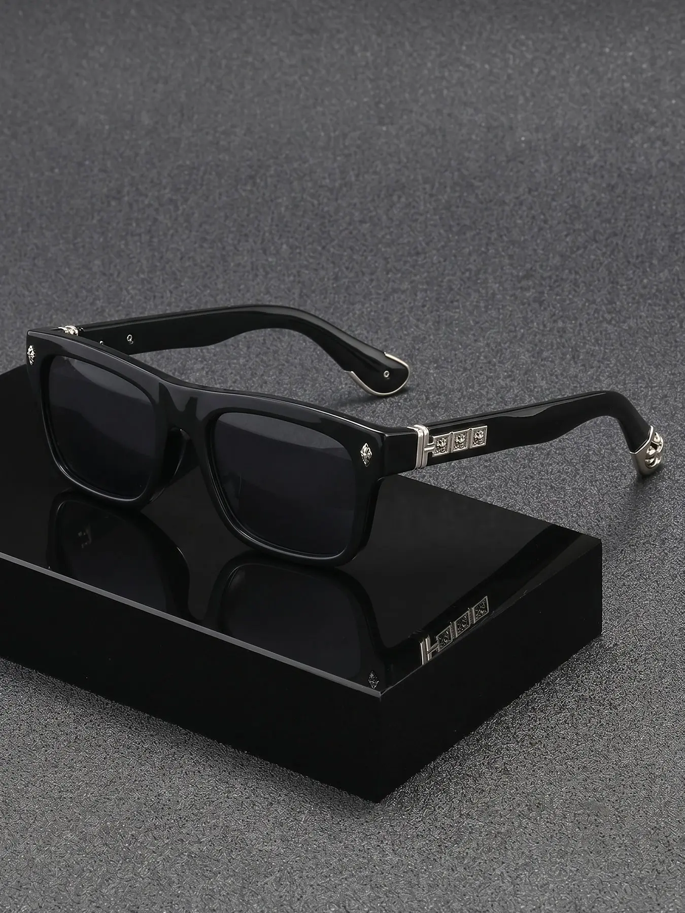 New European and American fashion concave-shaped sunglasses, classic square frame retro personalized business style sunglasses for men and women, music festival, dance party, daily casual shopping photo-taking decorative sunglasses