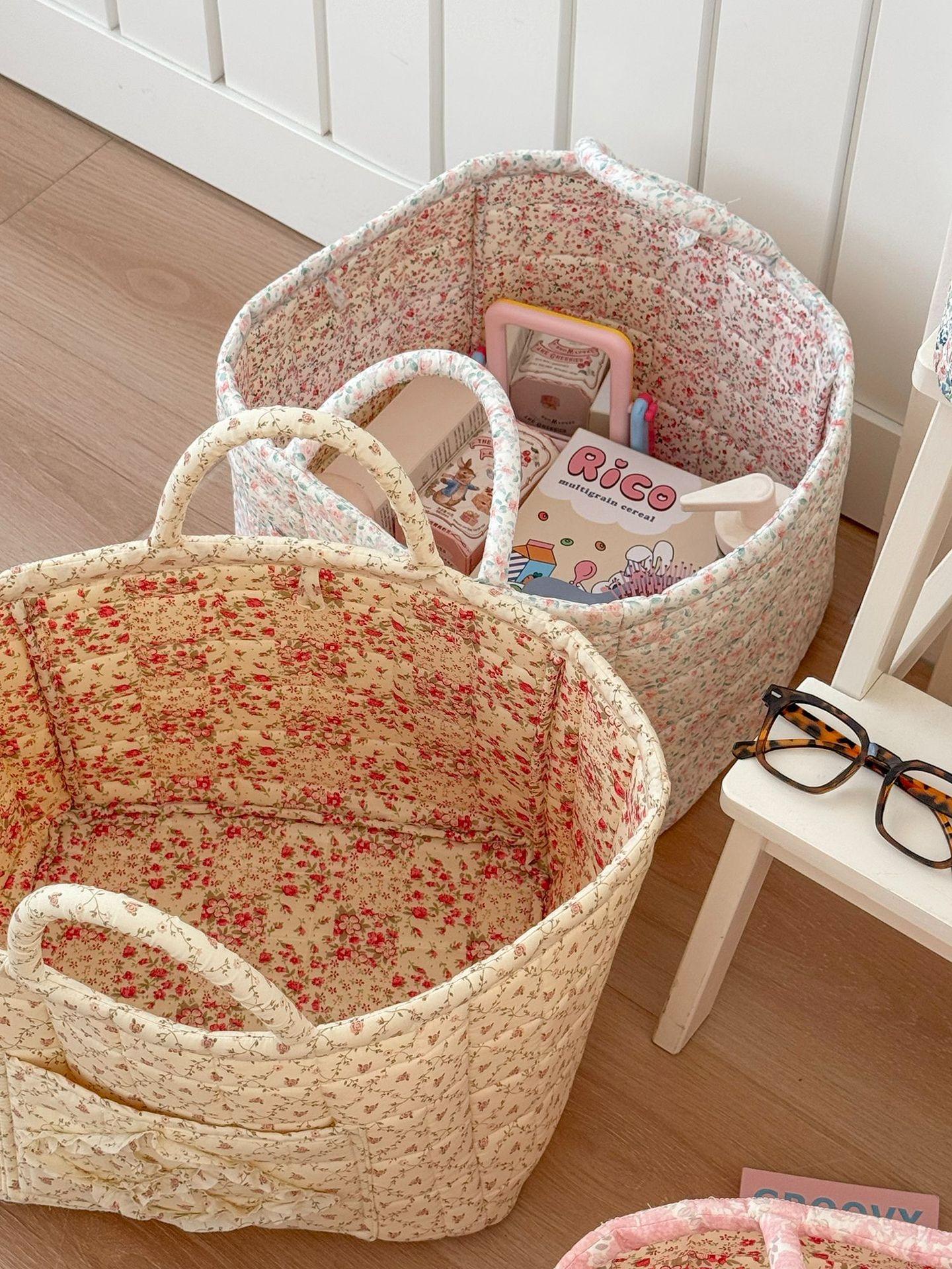 Floral Pattern Storage Basket, Portable Lingerie & Small Essentials Basket, Home Organizer for Bathroom Bedroom Office, Multipurpose Basket