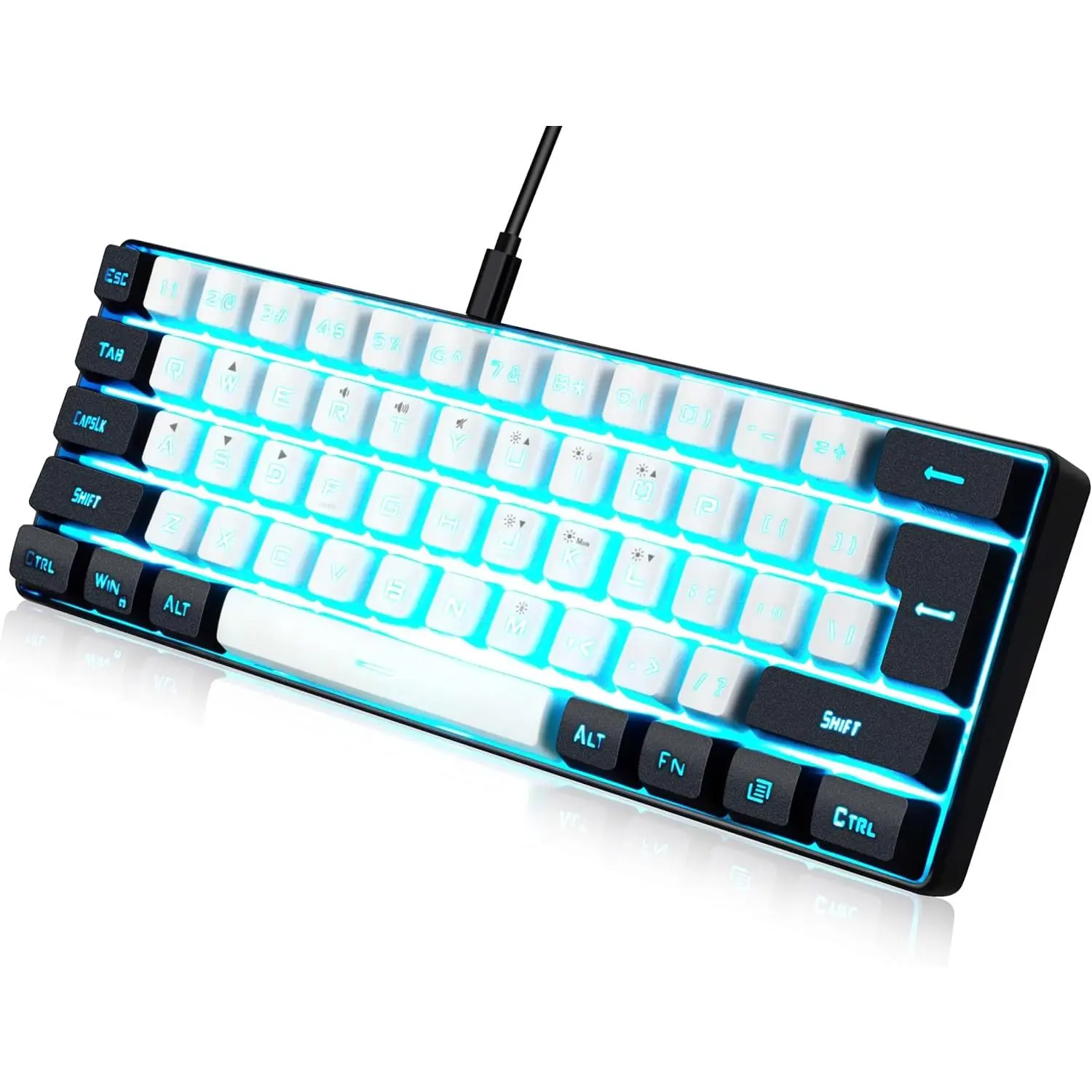 60% Percent Gaming Keyboard Minimalist Portable Wired Ultra-Compact Mini Imitation 61  RGB Backlit Keyboard (White-Black)