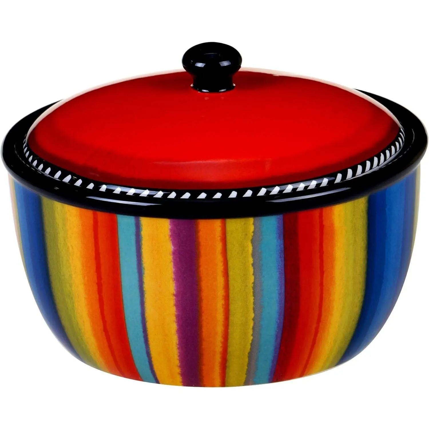 Sierra 8.25" 72 oz Ceramic Bean Pot with Lid, Multicolor Vibrant Mexican-Inspired Serveware, Great for Serving Soups, Stews, Chilis, Casseroles, Salsas & Sides