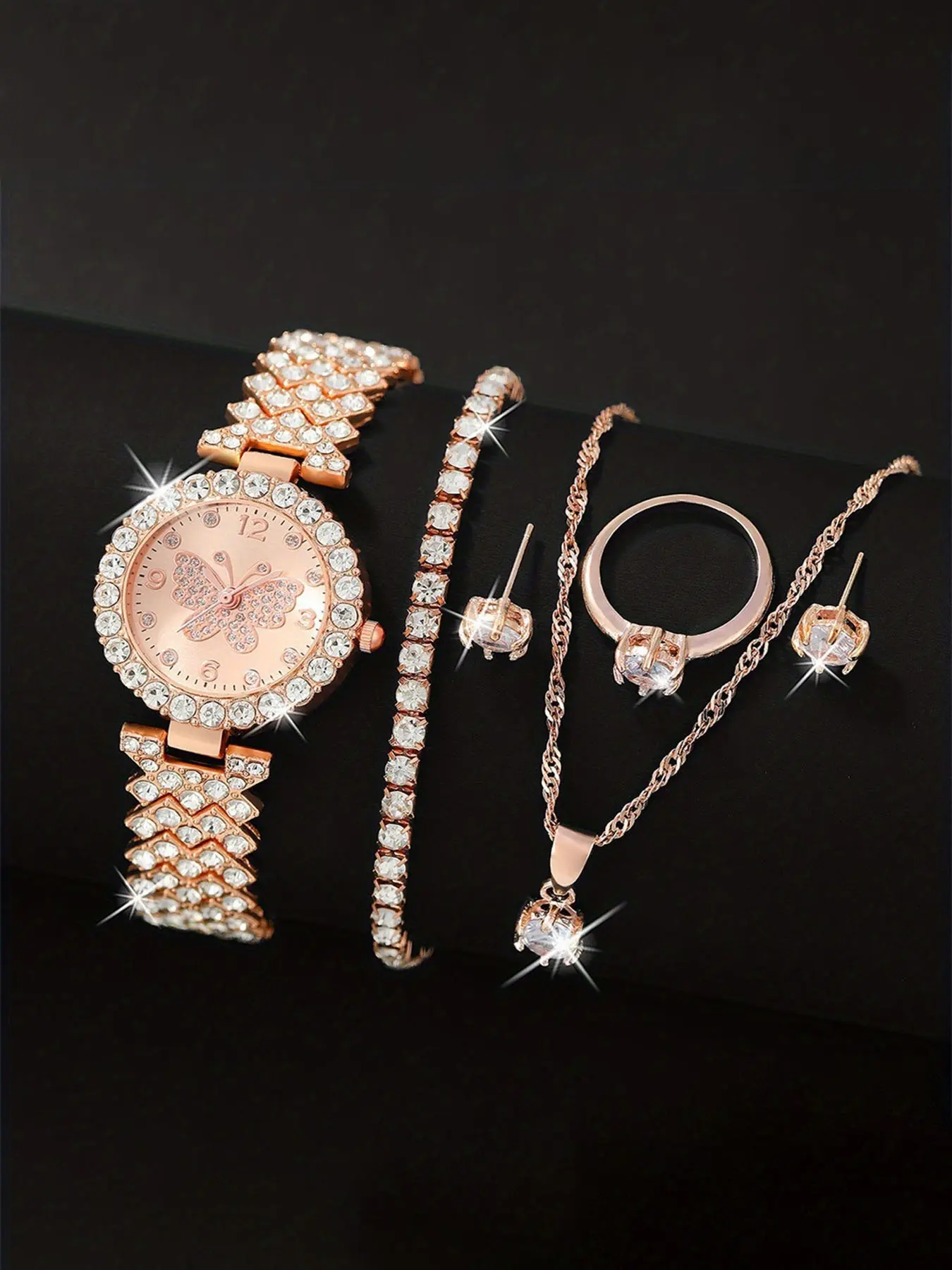 6-Piece Luxury Exquisite Watch Set for Women: High-End Diamond-Encrusted Steel Chain Watch with Fashionable Small Dial for Women