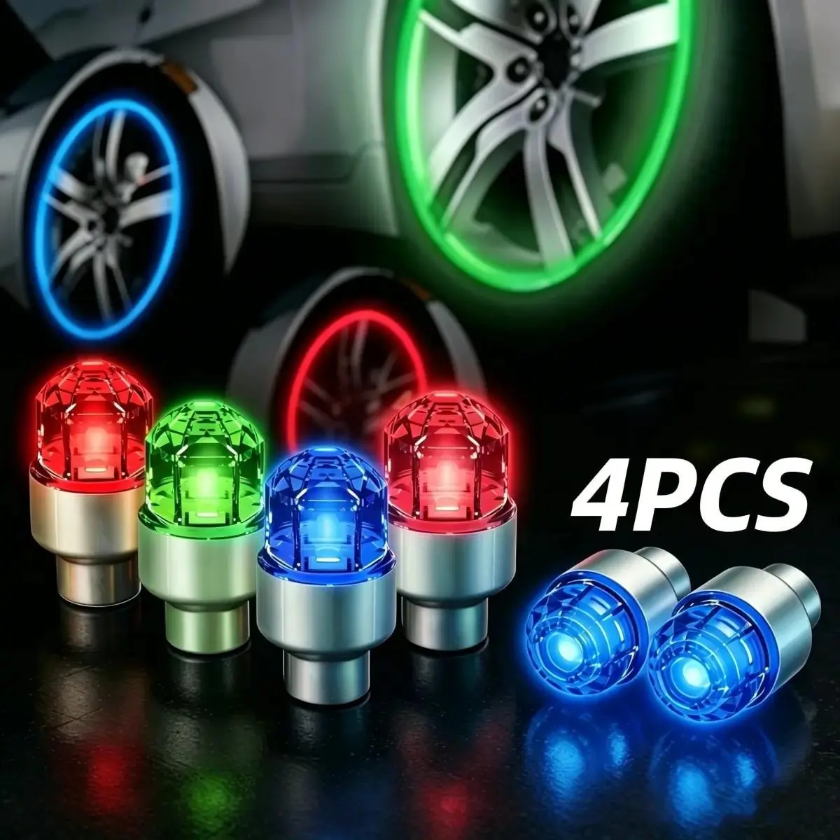 Waterproof LED Wheel Light, Luminous Car Tire Valve Caps, Vibration-Sensitive, Suitable for Bicycle, Car, Motorcycle, Tire LED, Car Accessories