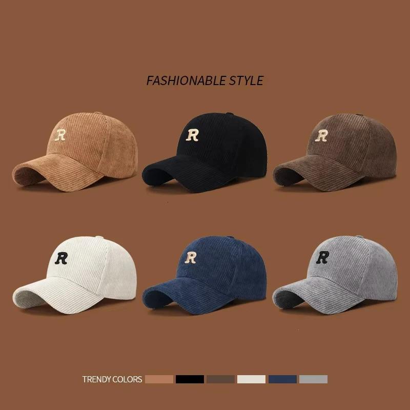 1pc Corduroy Baseball Cap with 3D Embroidered 'R' Letter Maillard Color Palette Adjustable StructuredHat Stylish Accessory Women