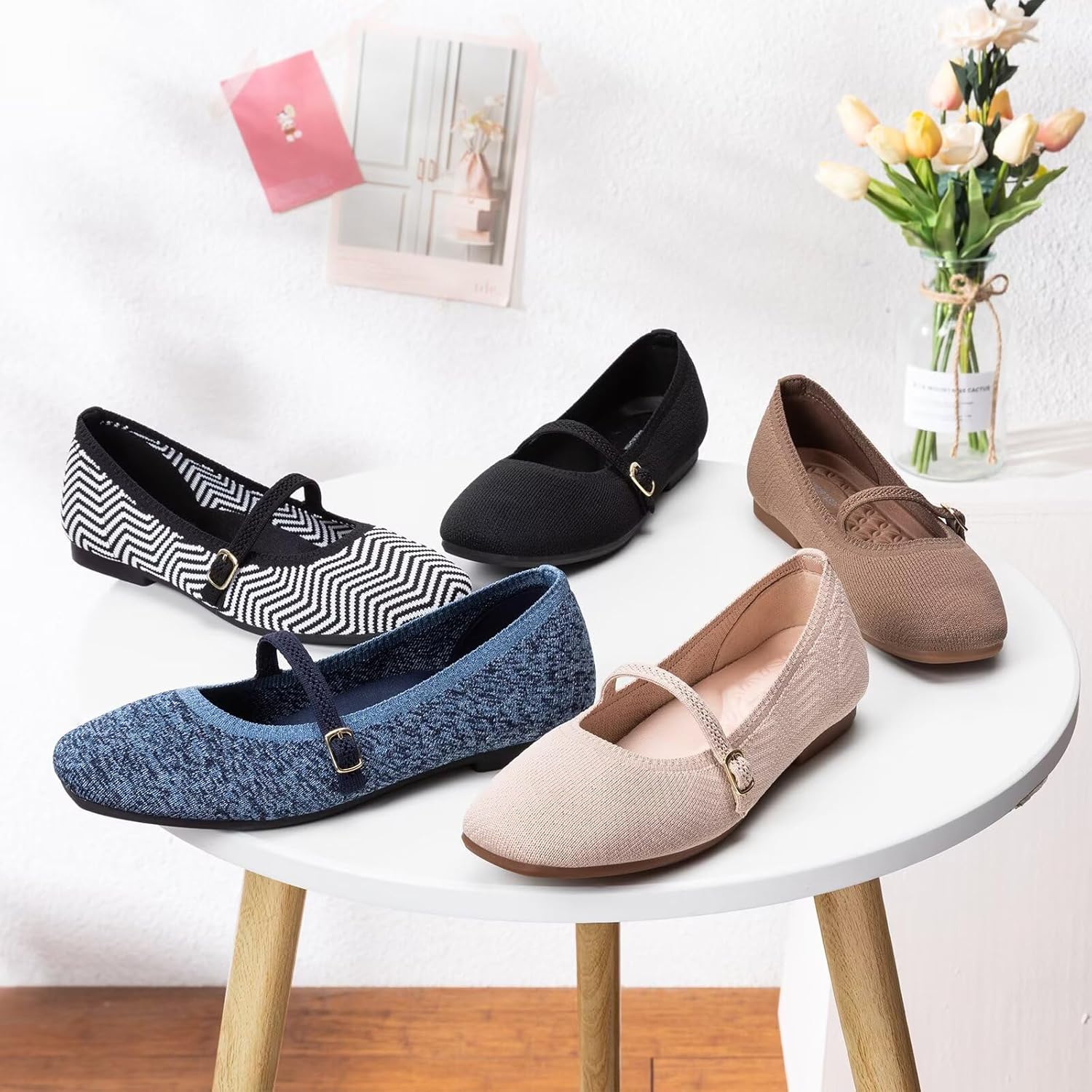 Frank Mully  Women’s Mary Jane Flats – Comfortable Square Toe Work Shoes, Slip-On with Ankle Strap  JS6078