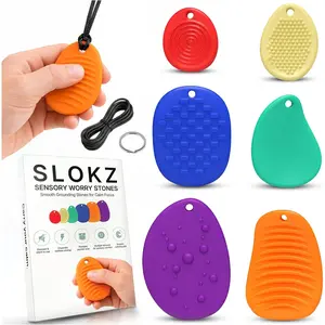 Worry Stones for Anxiety - 6 Pack Adult Fidget Toys & Sensory Stones, Quiet Fidget Toys, Fidgets for Adults with Key Ring & Neck String, Adult Fidgetsgift