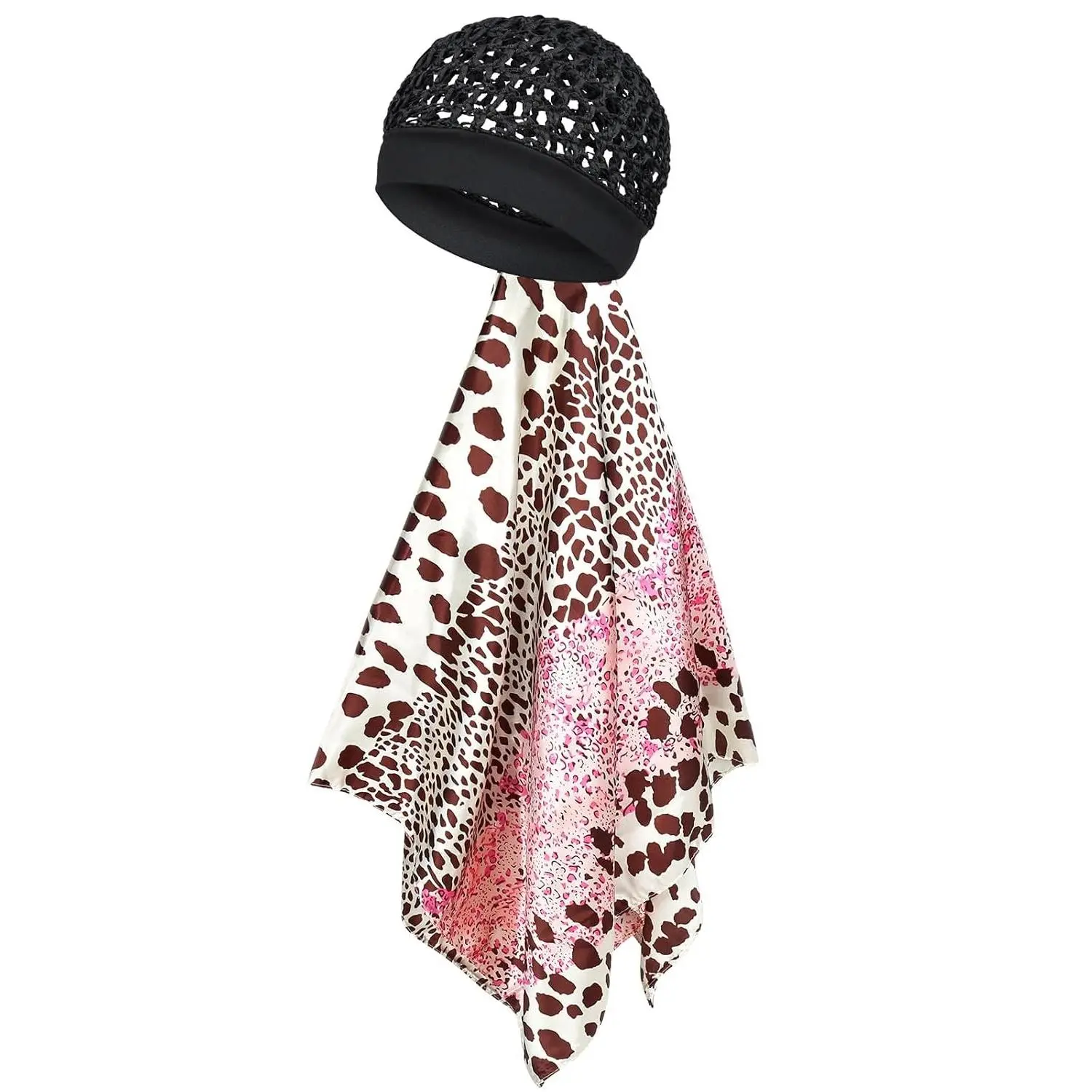 2-in-1 Satin Scarf Wrap with Headband Net, Hair Wrap Cap for Silk Press