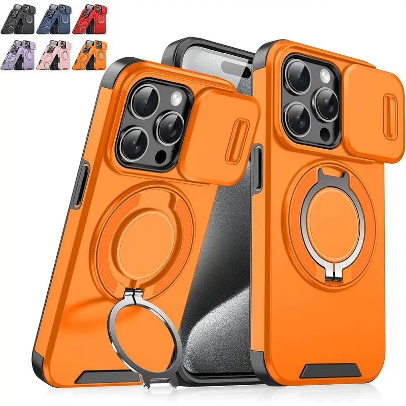 Magnetic Phone Cases for iphone 17 Pro Max 16 15 14 13 12 11 Pro Max Plus with Slide Camera Cover & Rotatable Ring Kickstand, Military - Grade Shockproof Protective Case for iPhone 17 Pro Max
