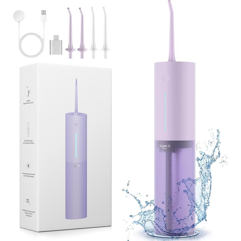 Travel Cordless Water Flosser, IPX7 Waterproof Electric Oral Irrigator with 3 Modes and 4 Replaceable Jet Tips, Rechargeable and Portable for Easy Cleaning (Purple)