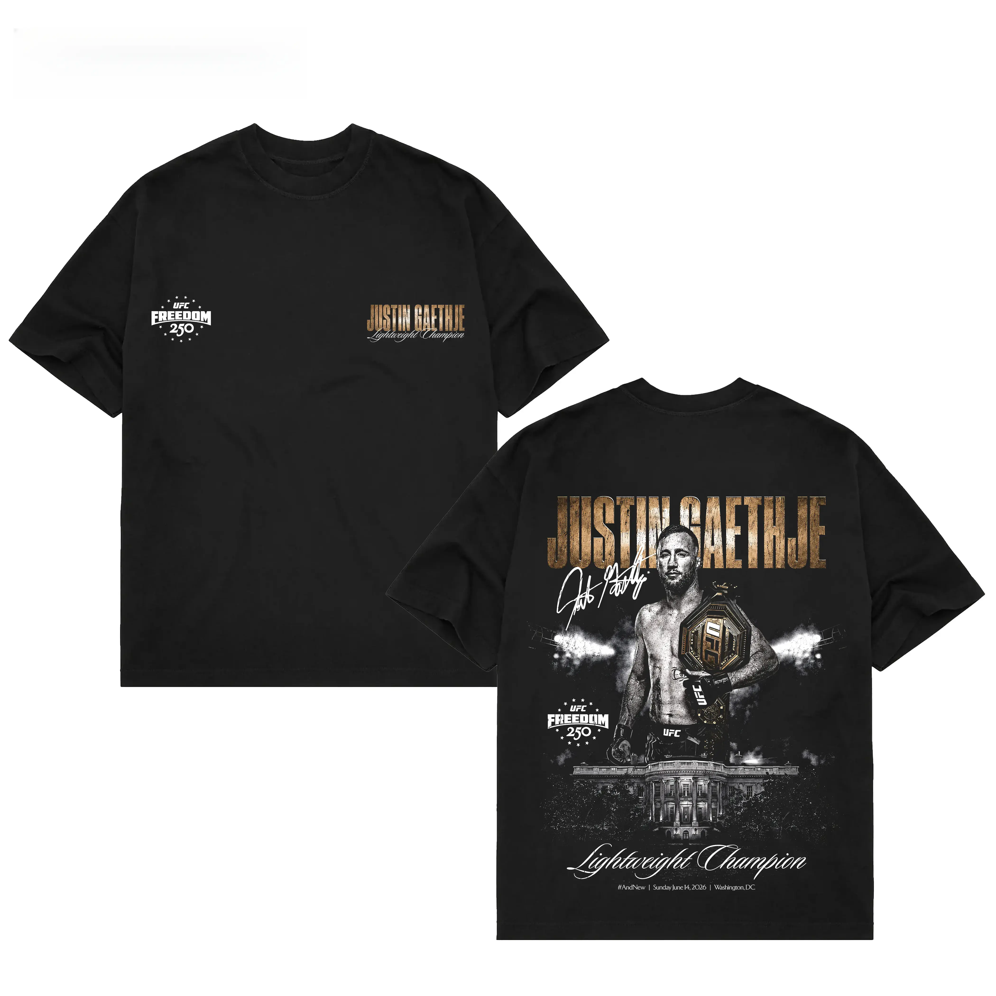 Men's Black Justin Gaethje UFC Freedom 250 # AndNew Men's Lightweight Champion T-Shirt, UFC White House Tee, UFC Freedom 250 Shirt, UFC Champions Shirt, UFC Merch