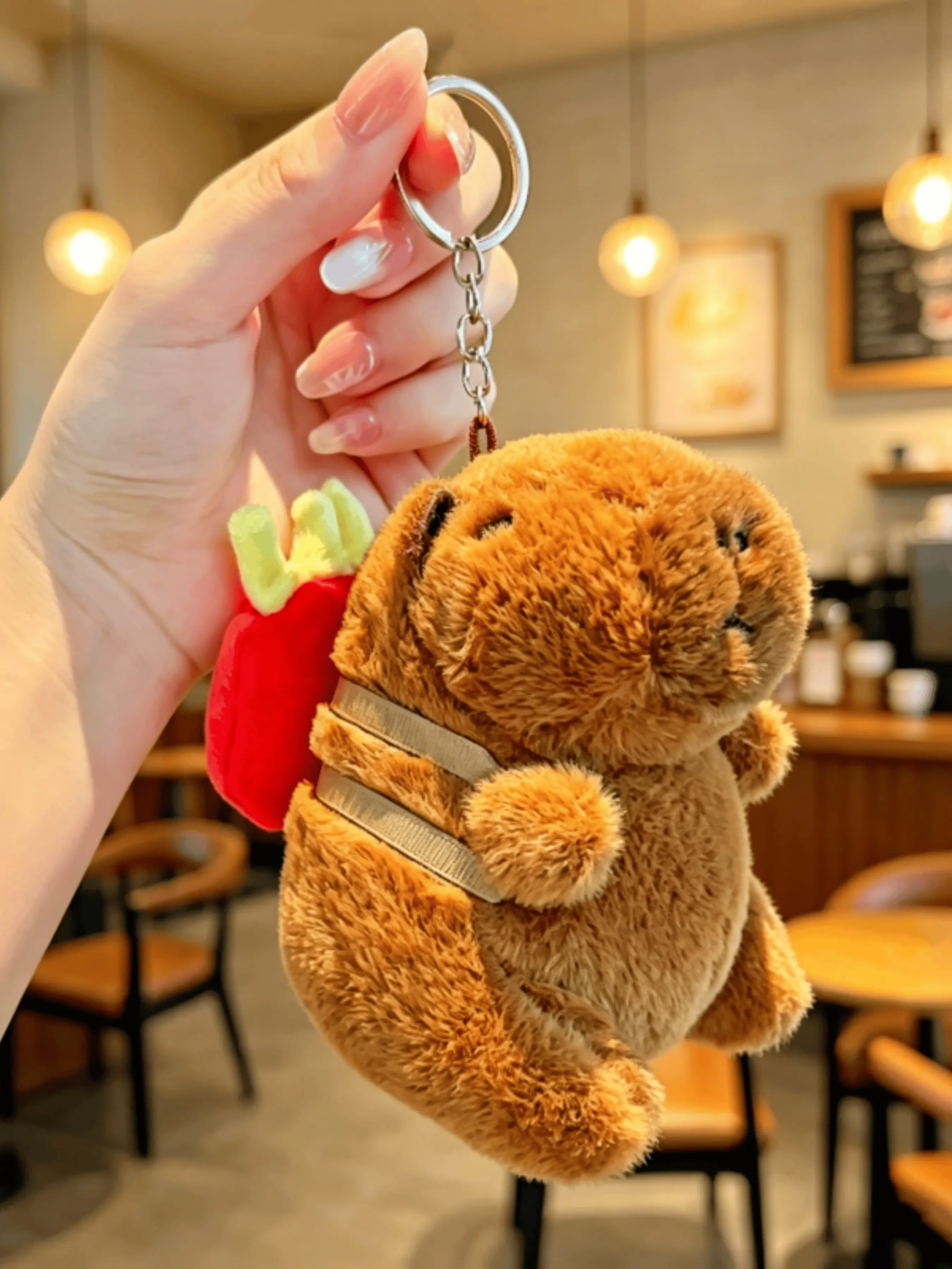 Capybara Food Series Plush Keychain, Cute Creative Fashion, Burger French Fries Hot Dog Shape, Party Gift for Friends