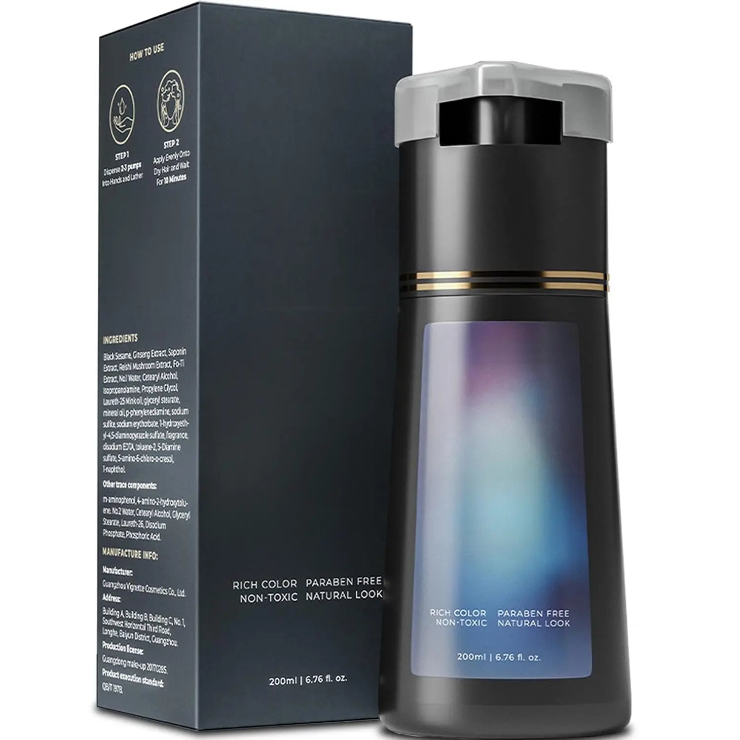 Hair Dye Shampoo |   Jet Black Hair Dye Color Shampoo for Gray Hair |   3-in-1 for Men and Women |   Vegan, Ammonia-Free, Easy 10-Minute Use - 6.76 fl oz