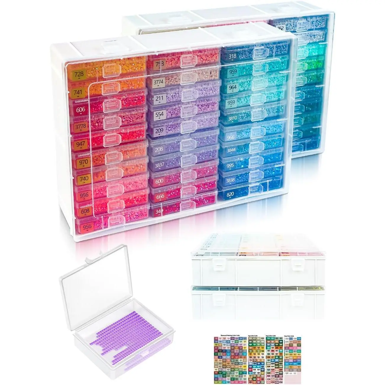 60PCS Diamond Art Accessories with Storage Containers, Diamond Painting Trays with Lids and Diamond Art Storage, 2 Packs 5D Diamond Painting Tools for Beads, 2-in-1 Drill Storage and Line-Up Tool
