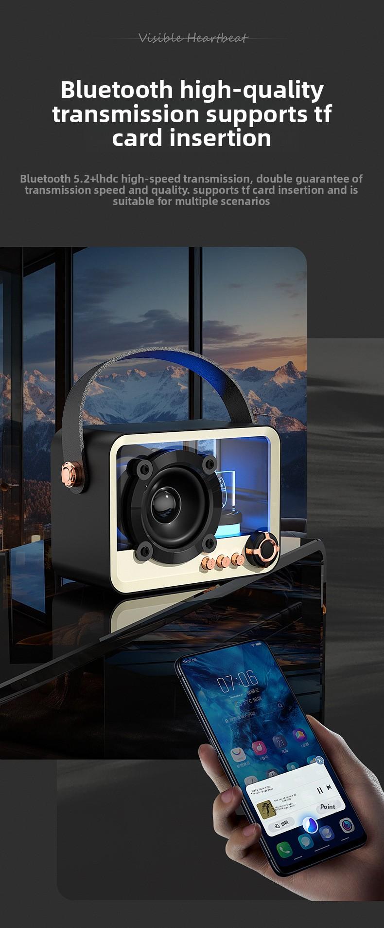 Glass transparent Bluetooth speaker, portable mini outdoor USB charging subwoofer, desktop ambient light Bluetooth speaker