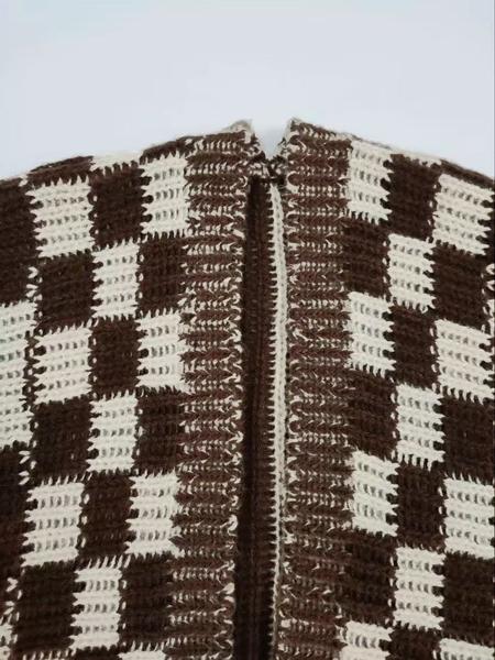 Women's Plaid Knit Cardigan, Lantern Sleeve Loose-Fitting Sweater, Casual Fall & Winter Fashion, Unique Design, New Arrival