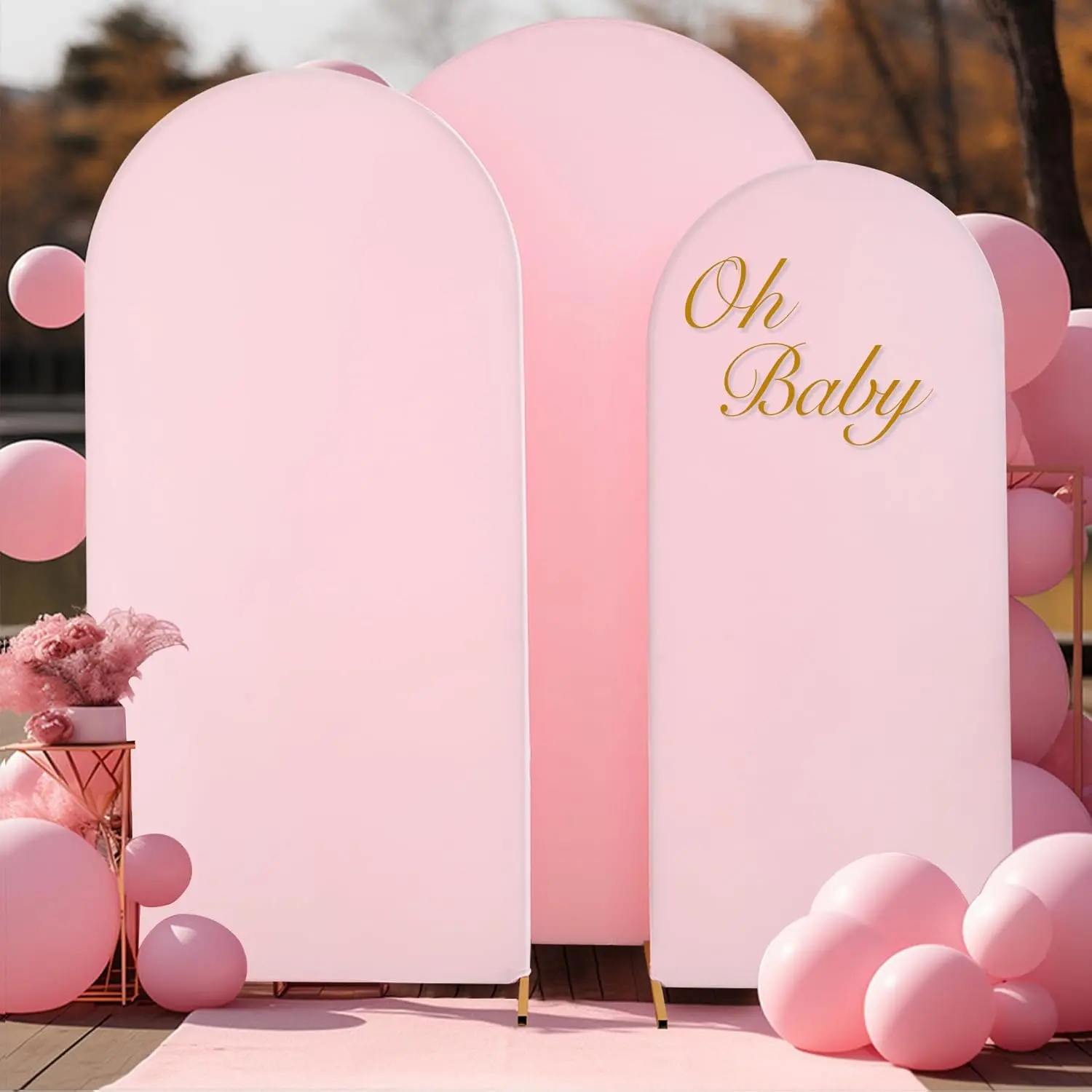 7.2FT 6.6FT 6FT Baby Pink Arch Backdrop Set of 3, Wrinkle Free Stretchy Spandex Wedding Cover, Round Chiara Background Stand for Birthday Baby Shower