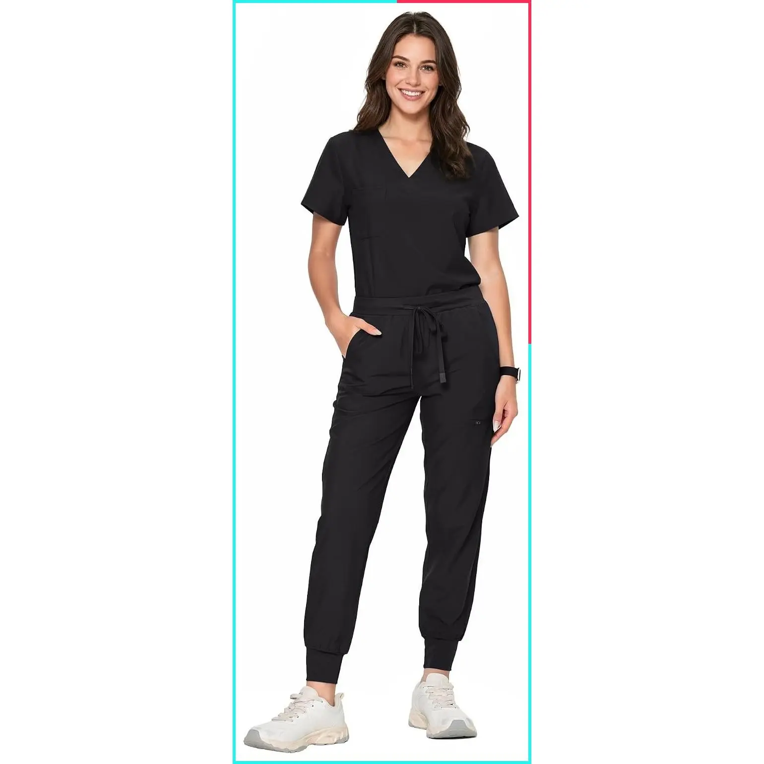 Women's Scrubs Set, V-Neck Top & Cargo Pants with 10 Pockets | Easy Care, Water Resistant, Soft Stretch Workwear Feel for Nurses, Clinics, Long Shifts, Daily Medical Uniforms