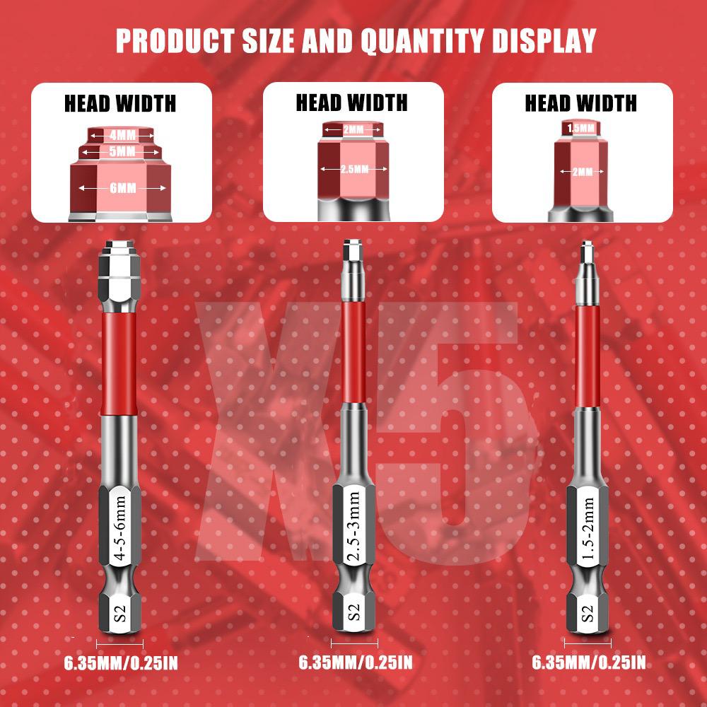6-Piece Metal Hex Socket Screwdriver Bit Set - Hex Shanks, Pagoda Centering Internal Design, Magnetic Tips, 1.5mm-6mm Nut Tightening, Torque Boost, Compatible with Drills/Wrenches, for Hand Tools, Tools and Gadgets, Construction, Household Work 6-Piece Metal Hex Socket Screwdriver Bit Set - Hex Shanks, Pagoda Centering Internal Design, Magnetic Tips, 1.5mm-6mm Nut Tightening, Torque Boost, Compatible with Drills/Wrenches, for Hand Tools, Tools and Gadgets, Construction, Household Work