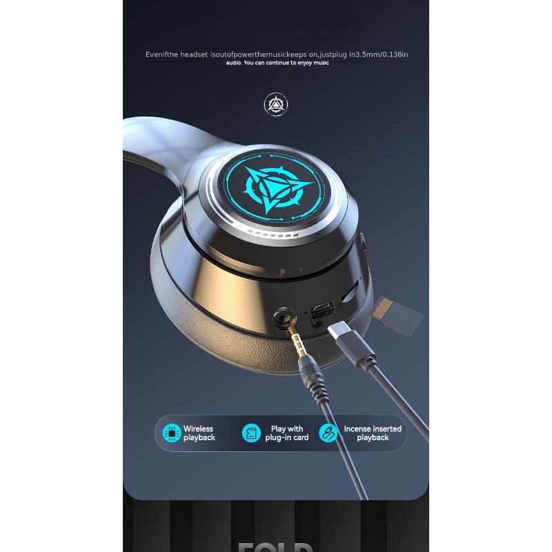 Extra-long Standby 200 Hours Gaming Headset, With LED Lights, Wireless 5.0 Chip, 99D Surround Sound, Noise-cancelling Voice, Push Button Volume Control, Type-C Plug, Rechargeable Lithium Polymer Battery, Mobile Phone Compatible, Video Game