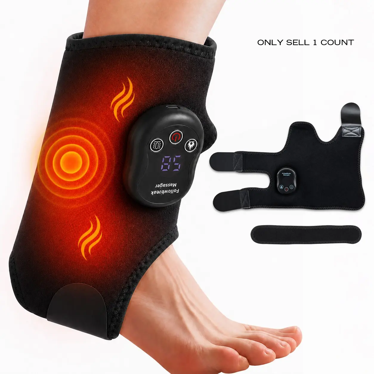 Wearable Foot & Ankle Massager with Heat & Vibration, Cordless Foot Massager Wrap, 3 Vibration Levels and 4 Heat Levels, Portable Care Massage Tool, Ideal Gift for Women Men
