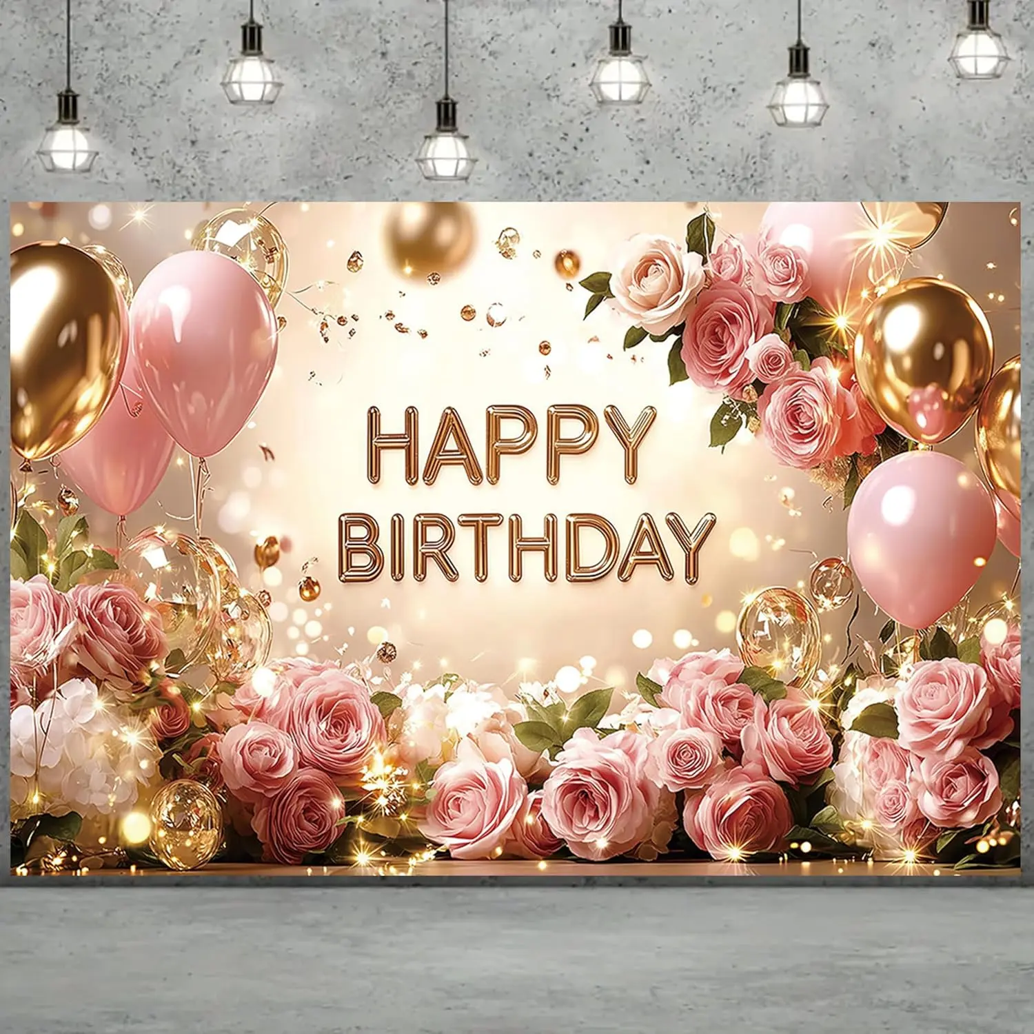 Birthday Backdrop Birthday Banner for Women 71 x 43 Inc Happy Birthday Backdrop and Birthday Banner for Women,  for Photo Booth, Party Wall Decoration, and Birthday Photography