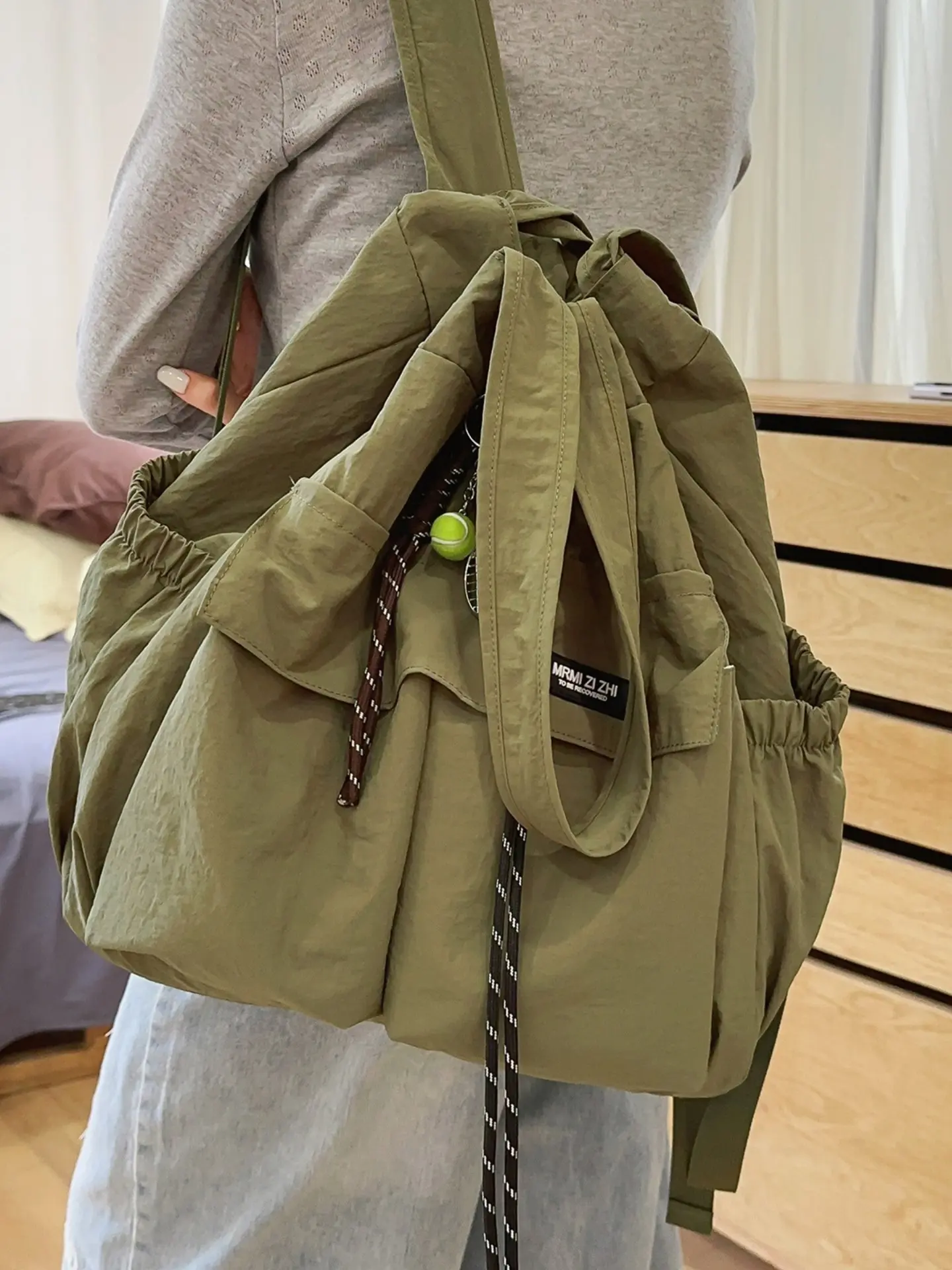 Water-Resistant Nylon Backpack for Women, Lightweight Casual Design, Versatile for Travel and Daily Use, All-Season Solid Pattern