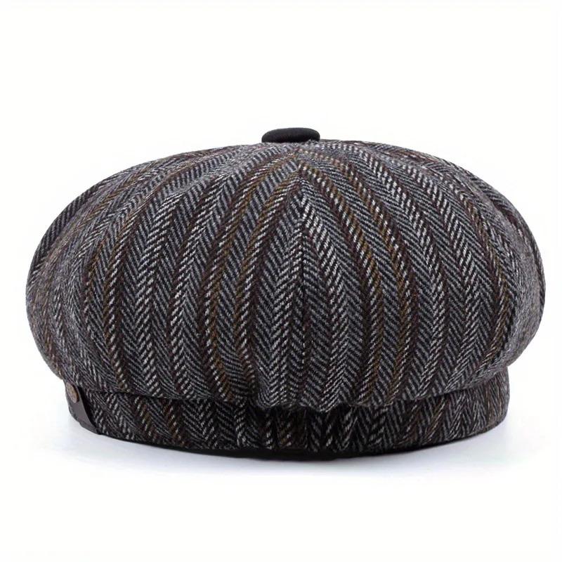 Fashion High Quality Luxury Navy Blue Herringbone Newsboy Cap Unisex Casual  Beret Octagonal Hat Detective Hats Retro Flat Cap