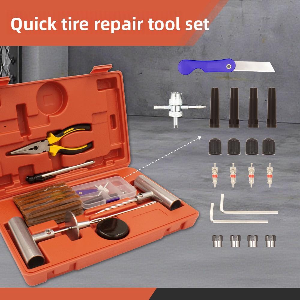 58-Piece Portable Tire Repair Kit Complete Maintenance Box for Vacuum Tire Patching and Emergency Vehicle Fixing
