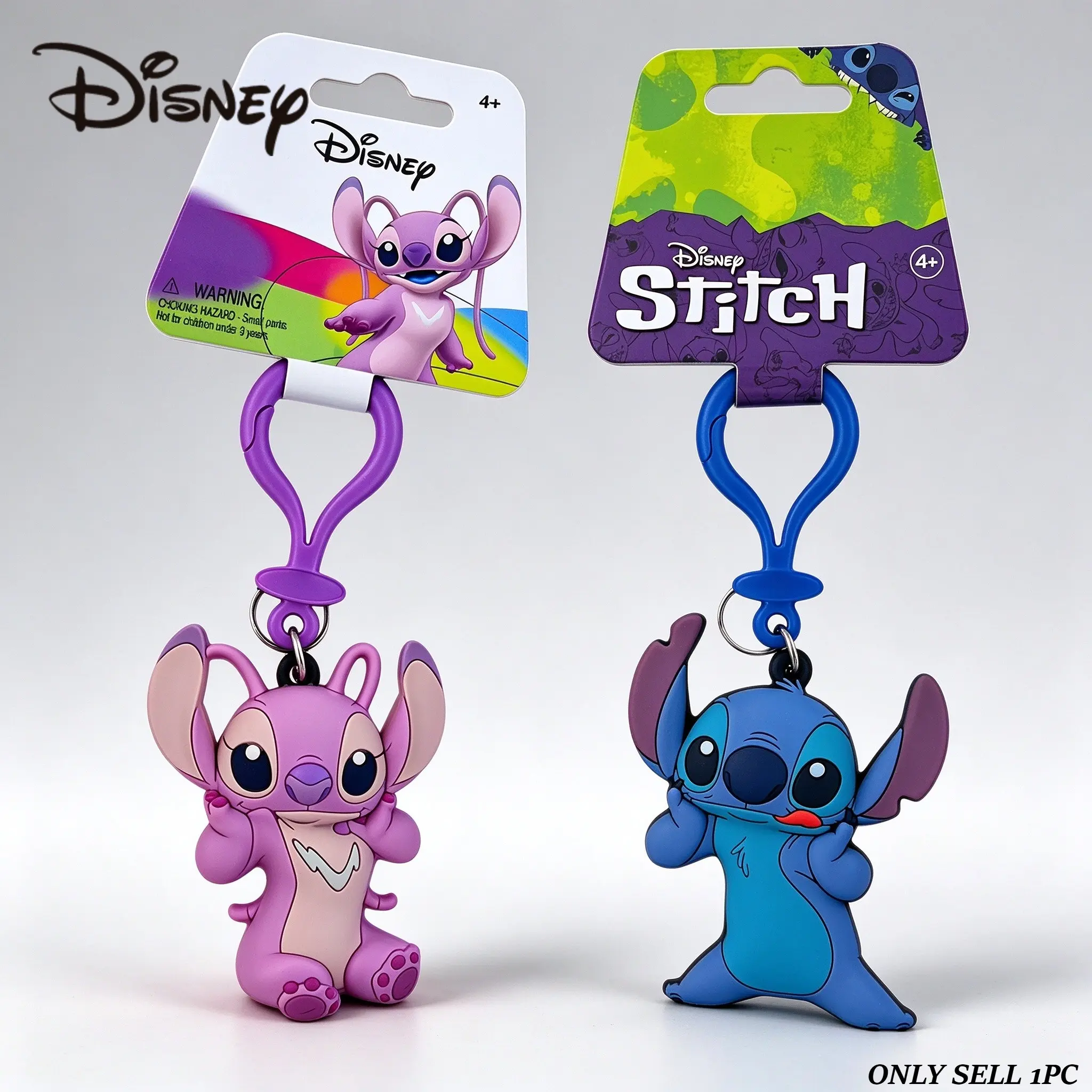 1PC Disney Stitch & Angel Cute PVC Keychain Bag Charm, Lilo & Stitch Pendant for Backpack Purse Car Keys, Couples Girls Birthday Gift