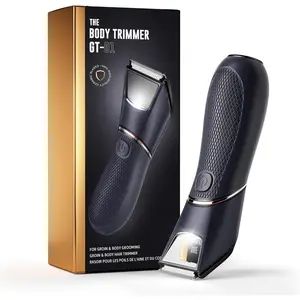 Men's Rechargeable Pubic Hair & Body Trimmer, IPX7 Waterproof Wet/Dry Groomer with LED Light, Mirror, Ceramic Nick-Free Blade, 90-Min Battery Runtime, USB-C Charging, Travel Lock