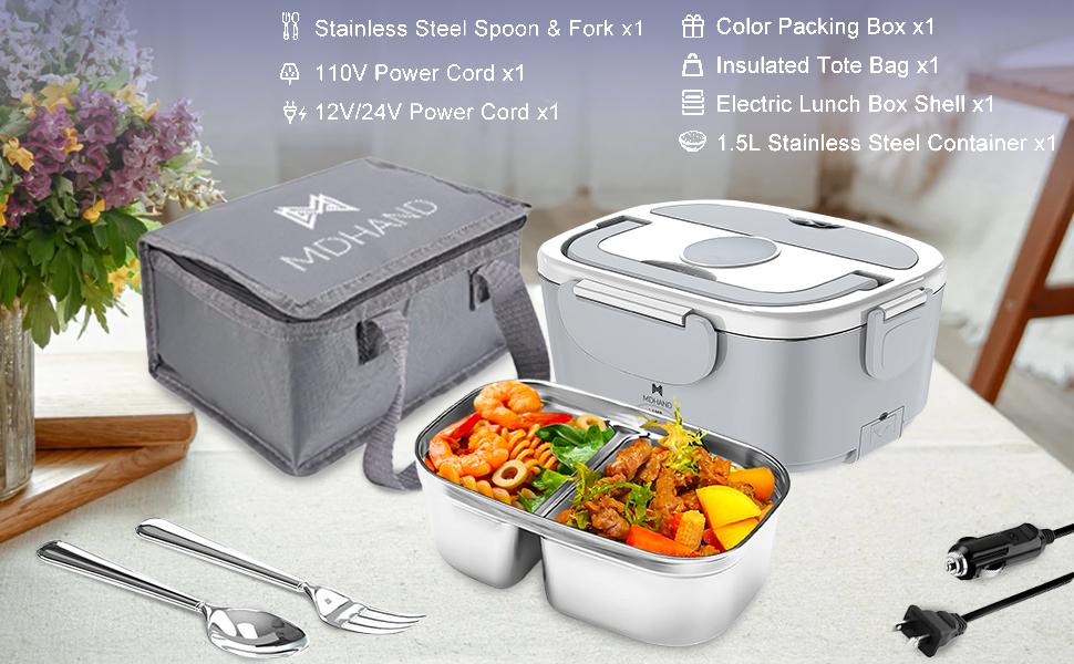 MDHAND Electric Lunch Box Food Heater, Faster Heated Lunch Box Food Warmer 110V/12V/24V Self Heating Lunch Box for Work/Car/Outdoors,Portable Heated with Lunch Bag MDHAND Electric Lunch Box Food Heater, Faster Heated Lunch Box Food Warmer 110V/12V/24V Self Heating Lunch Box for Work/Car/Outdoors,Portable Heated with Lunch Bag