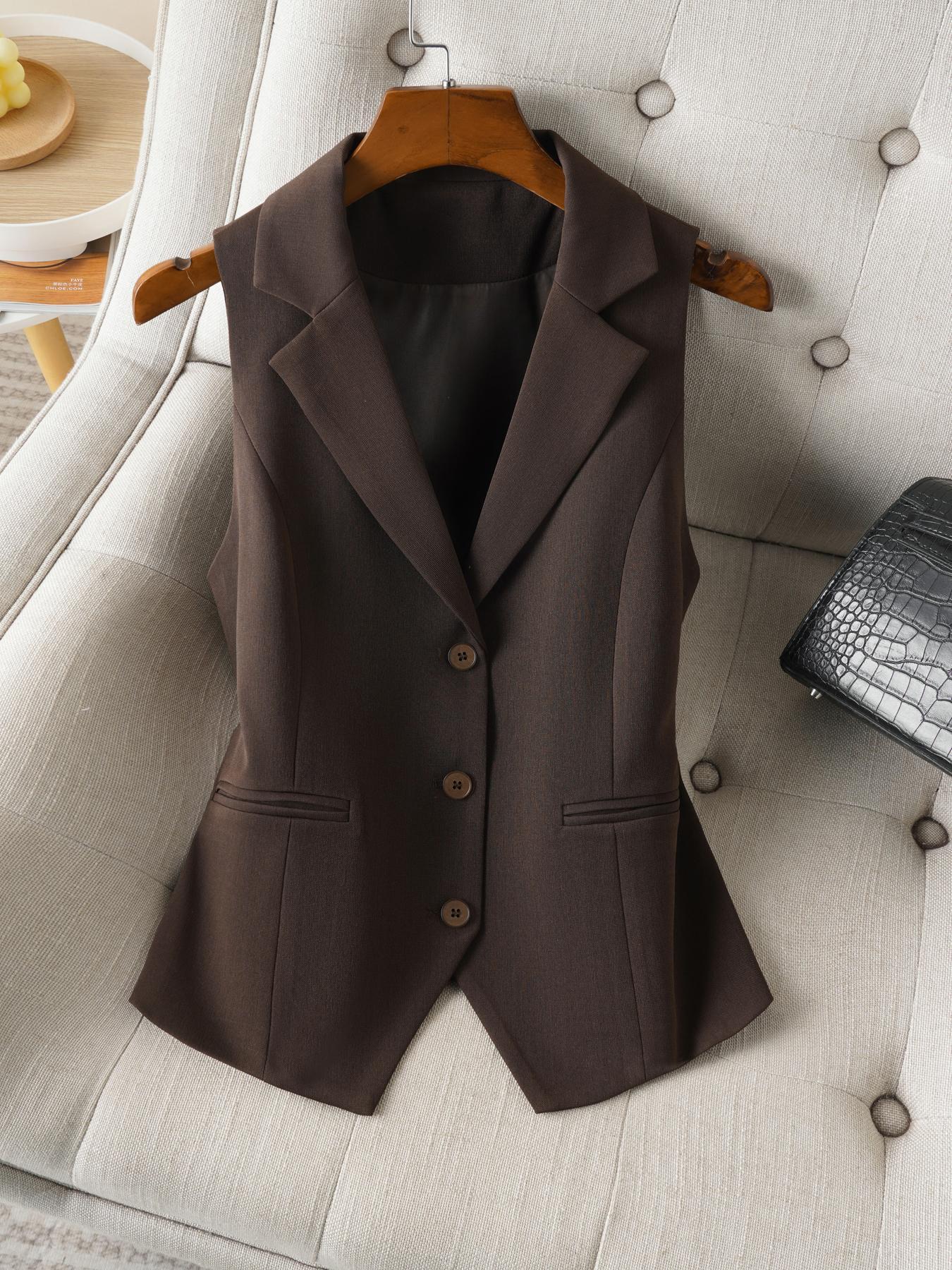 Women's Solid Lapel Neck Fitted Vest Blazer, Elegant Fashion Casual Vest Coat for Work Office Business, Ladies Spring & Fall Clothes