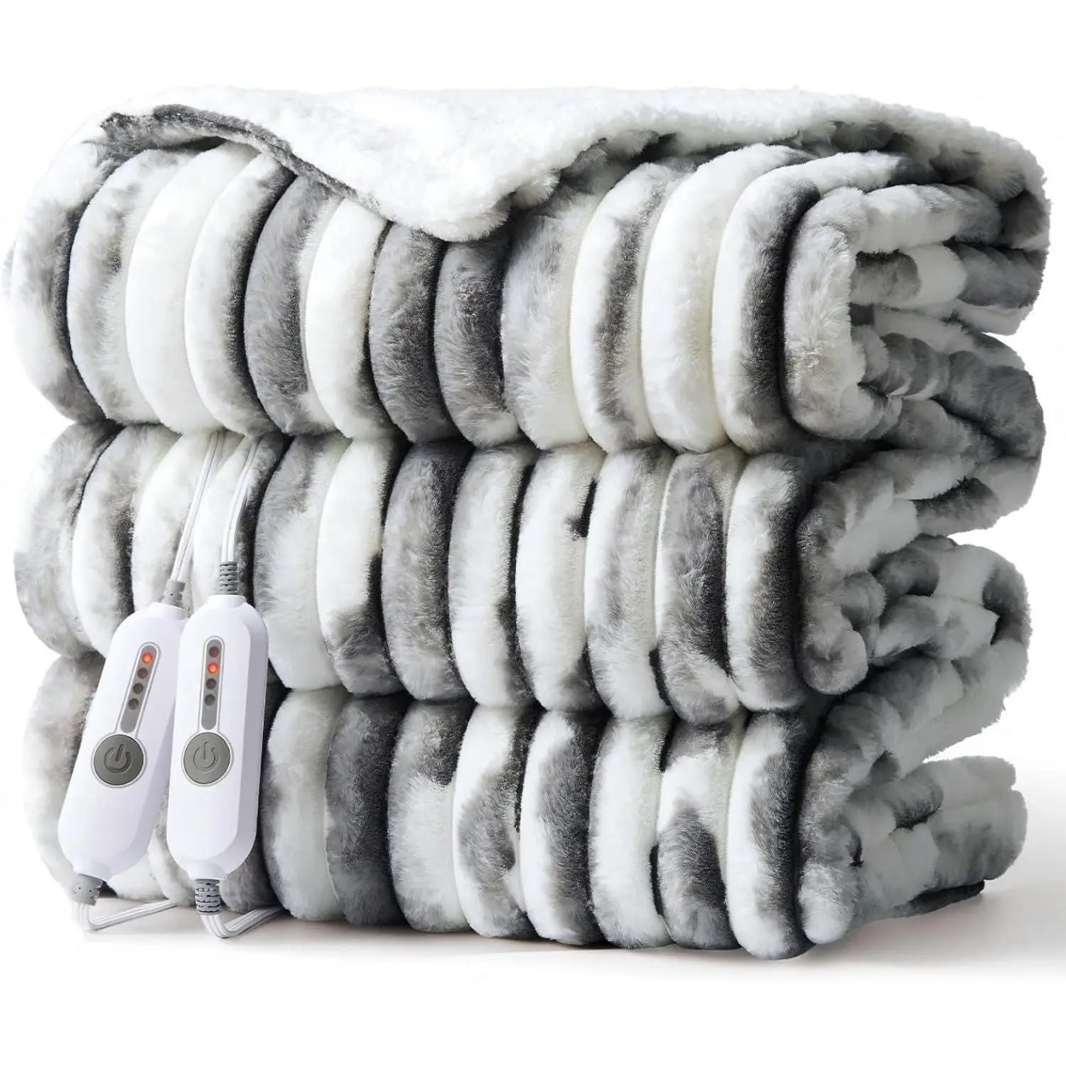Heated Blanket  Size, Electric Blanket Cozy Faux   with 4 Heating Levels & 10 Hours Auto Off, Over-Heat Protection, Machine Washable, ETL Certification, Marble Gray 84"x90"