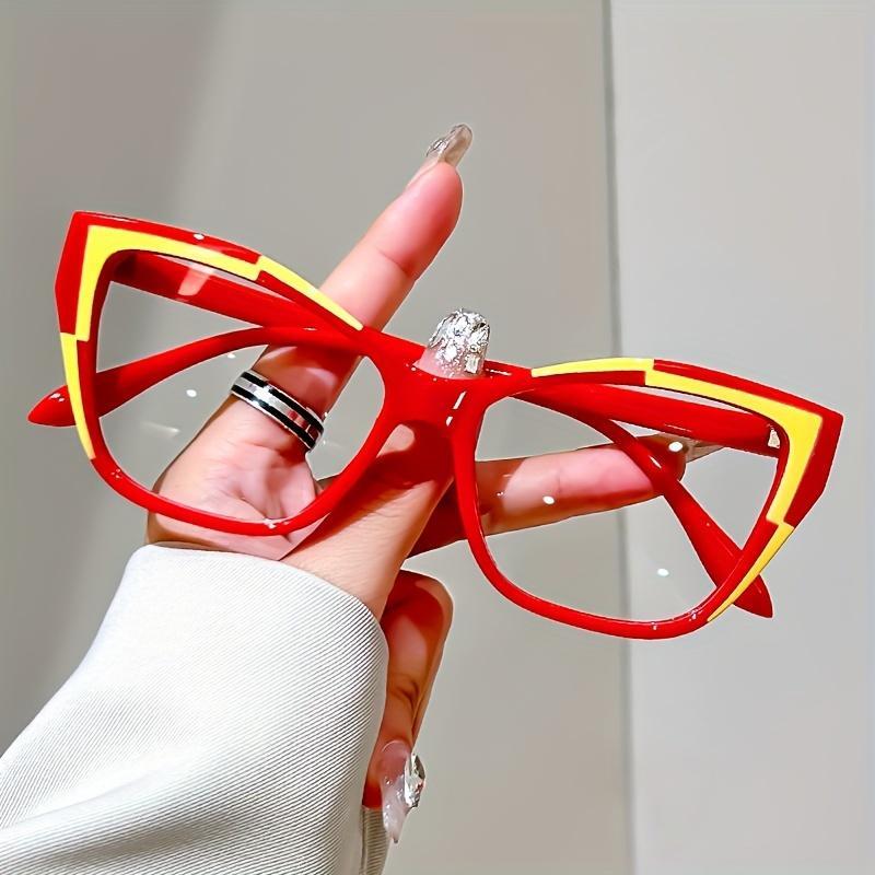 Fashion Colorblock Cat Eye Frame Reading Glasses, Stylish Eyeglass, Square Frame Eyewear, Anti- Light Glasses for Women, Fashion Eyewear Accessories for Daily Wear