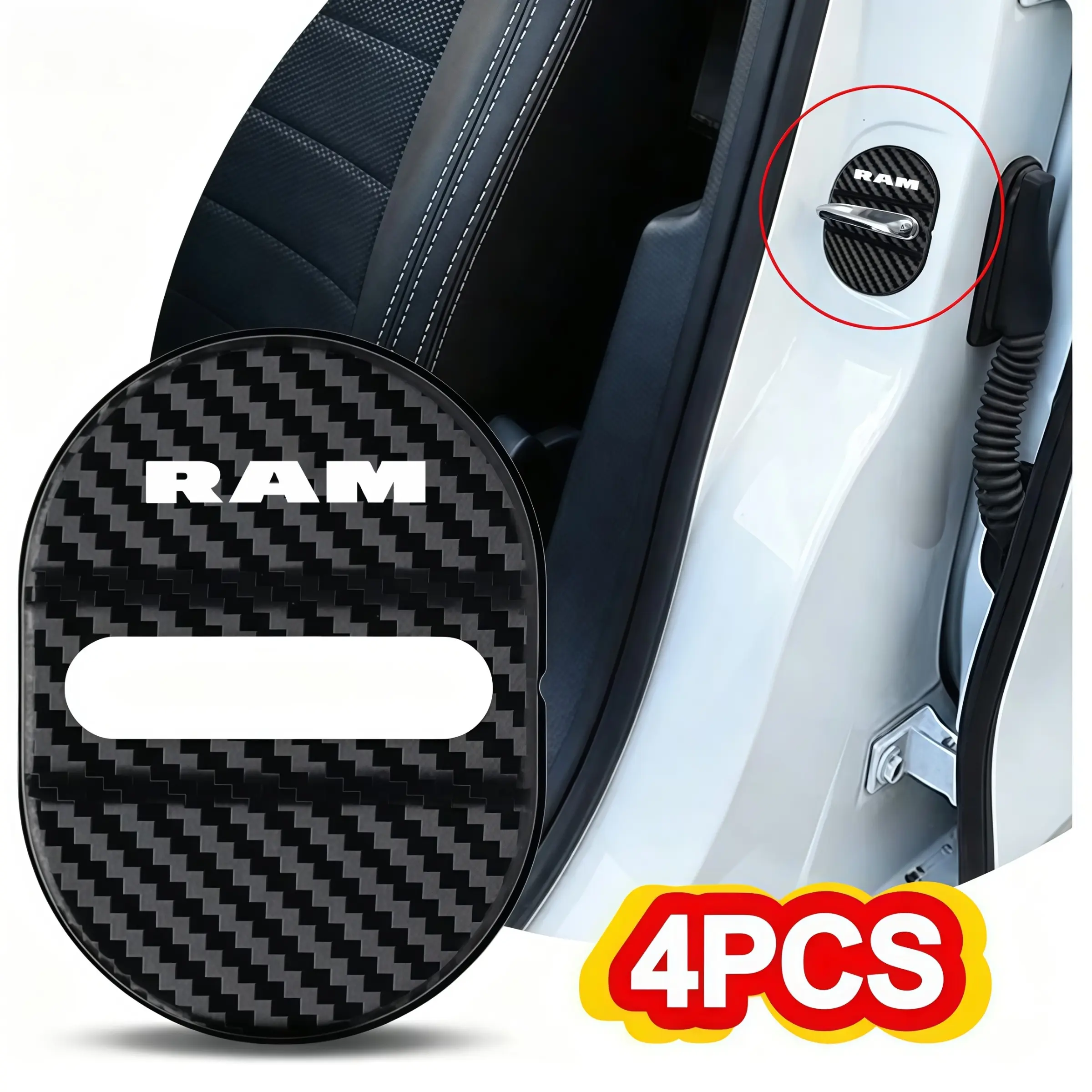 4pcs Car Door Lock Cover, Waterproof Rust-Proof Protector, Universal Auto Emblem Styling Accessory, Compatible with RAM Models