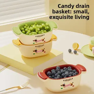 Dopamine-style double-layer draining basket, household daily fruit basket, multifunctional draining basket, thickened cartoon-style fruit basket