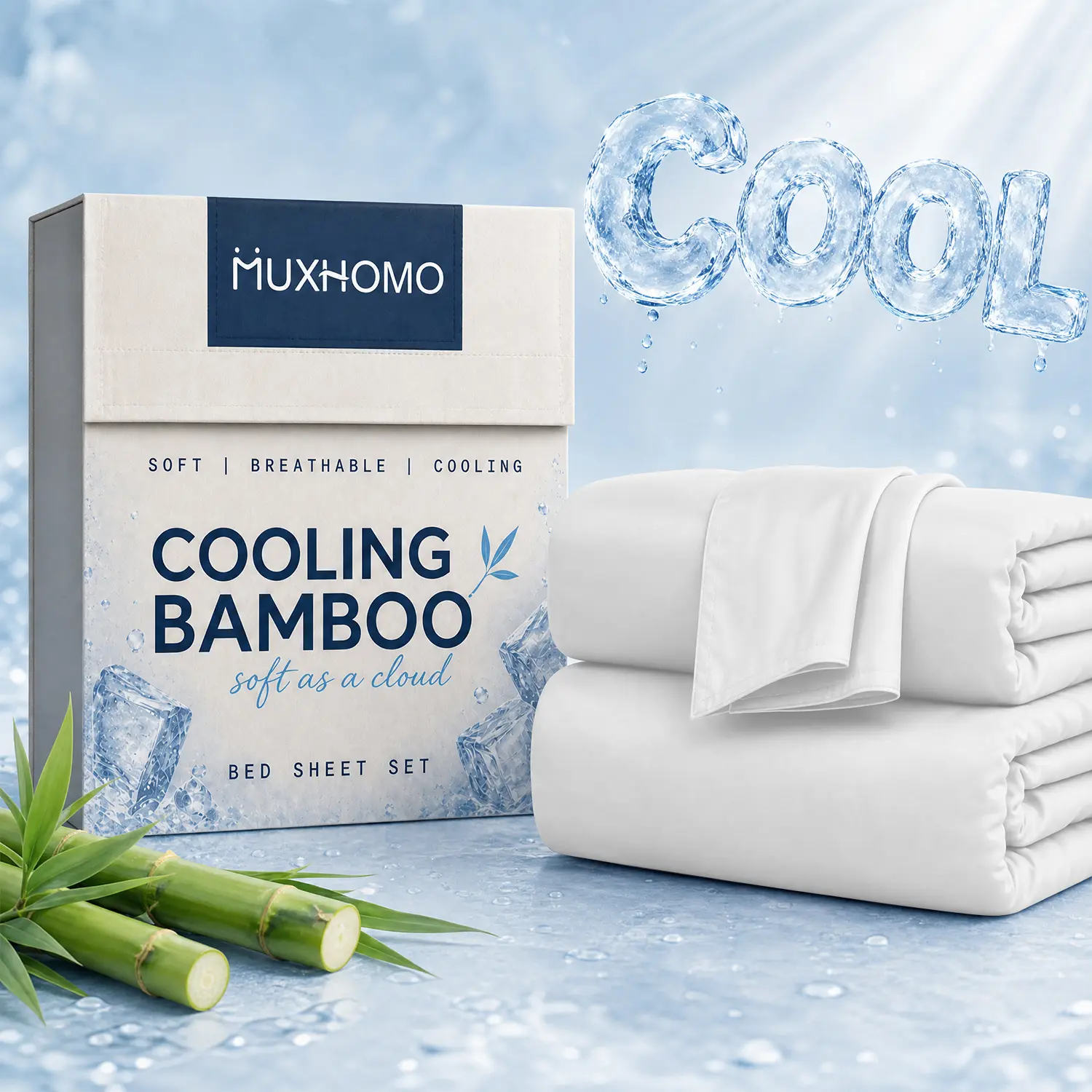 OS OMYSTYLE 4pcs Cooling Bamboo Fiber Sheet Set - 18-Inch Extra-Deep Pocket Sheets - Luxuriously Soft, Hotel-Style Breathable Bedding - Ideal for Hot Sleepers And Kids,Wrinkle- And Shrink-Resistant Twin, Full, Queen, And King Size
