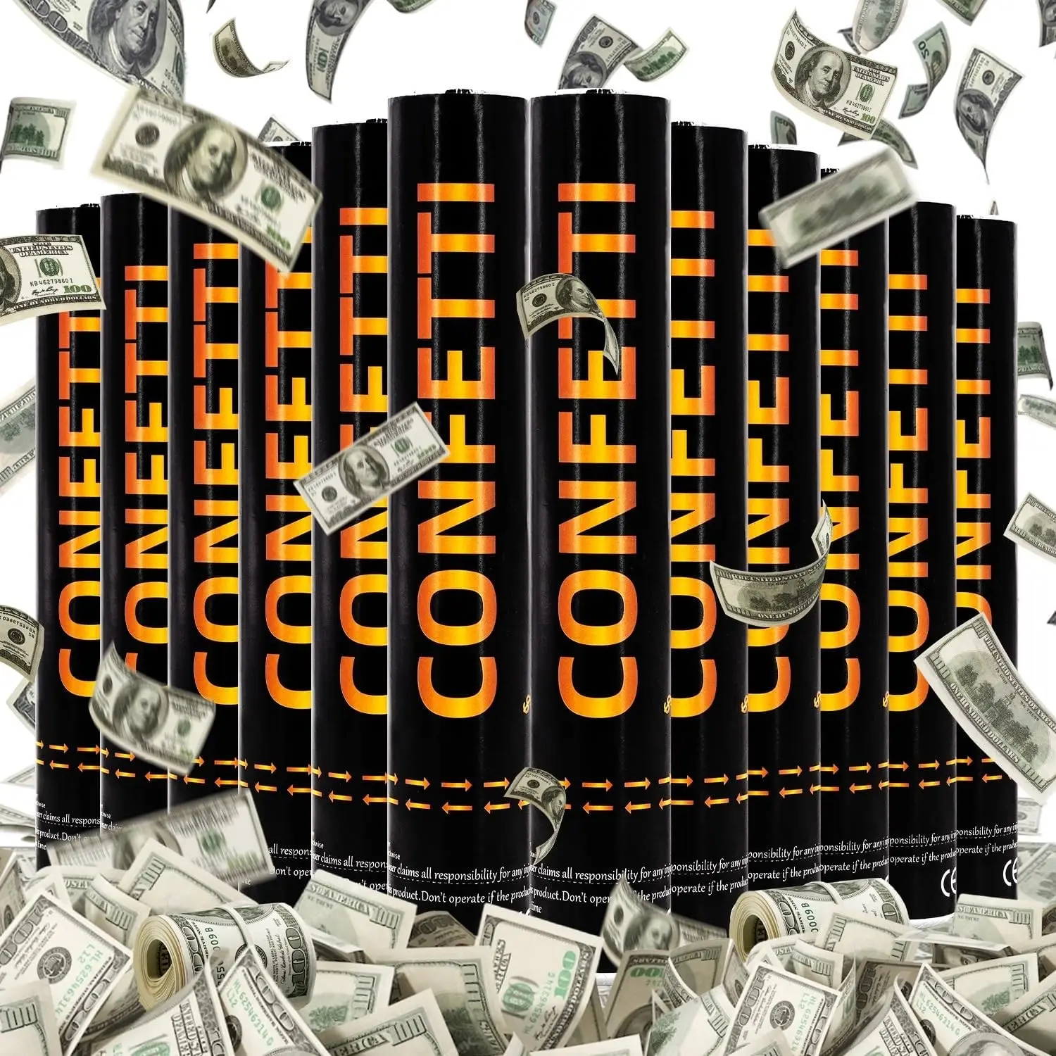Biodegradable 100 Dollar Bill Money Confetti Party Poppers 12 Pack - 12 Inch Cannons for Birthday, Graduation, Business Signing & Celebration Opening ActivitiesGift